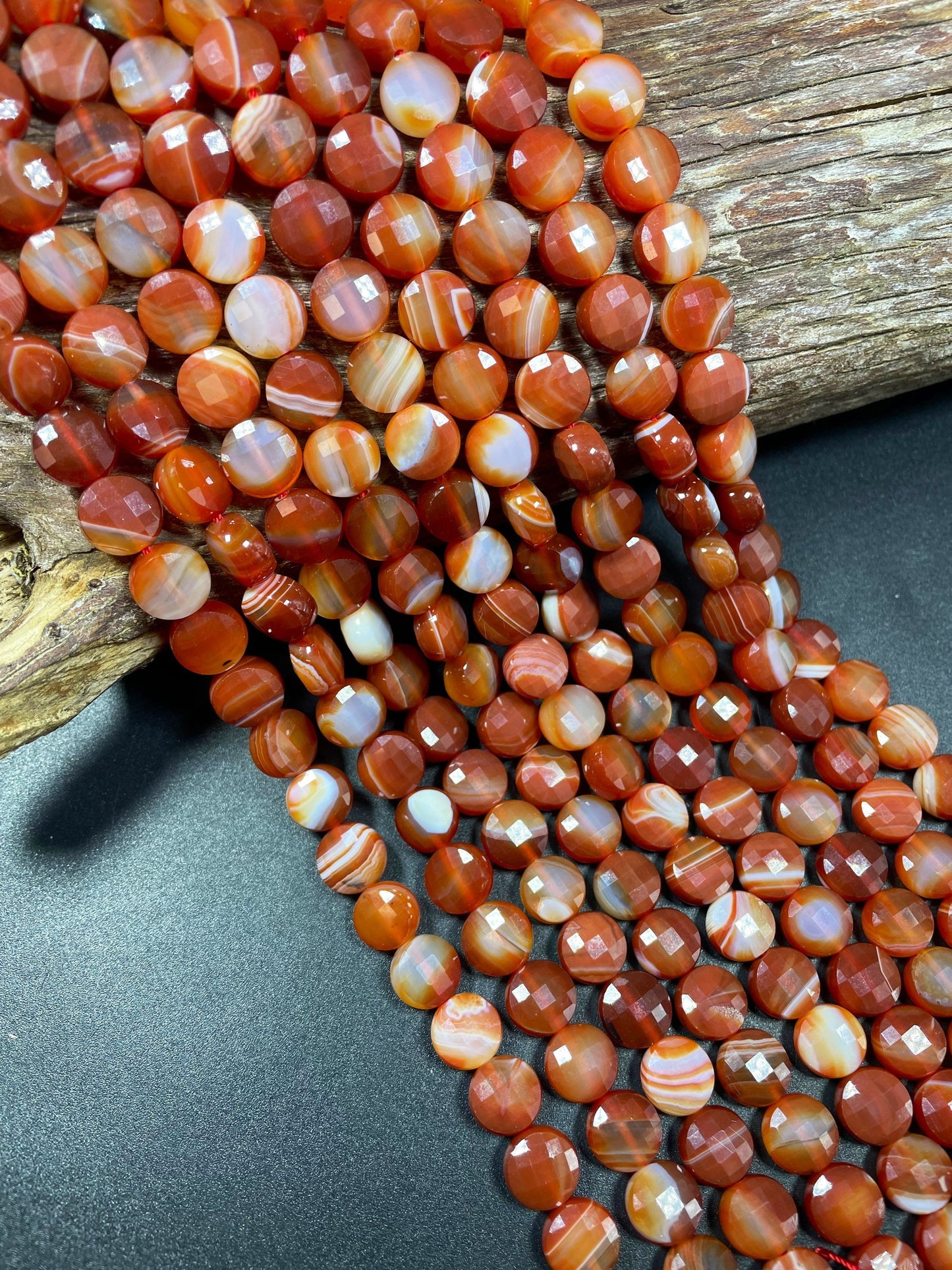 AAA Natural Botswana Agate Gemstone Bead Faceted 6mm 10mm Coin Shape Bead, Beautiful Orange Red Color Botswana, Excellent Quality Full Strand 15.5"