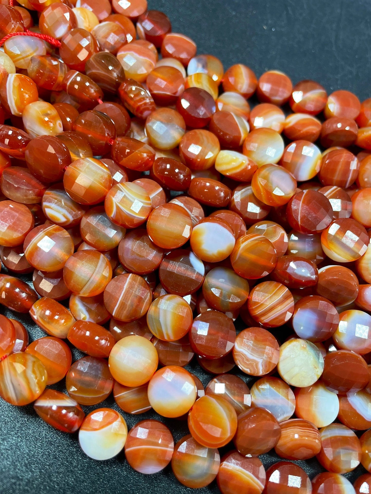 AAA Natural Botswana Agate Gemstone Bead Faceted 6mm 10mm Coin Shape Bead, Beautiful Orange Red Color Botswana, Excellent Quality Full Strand 15.5"