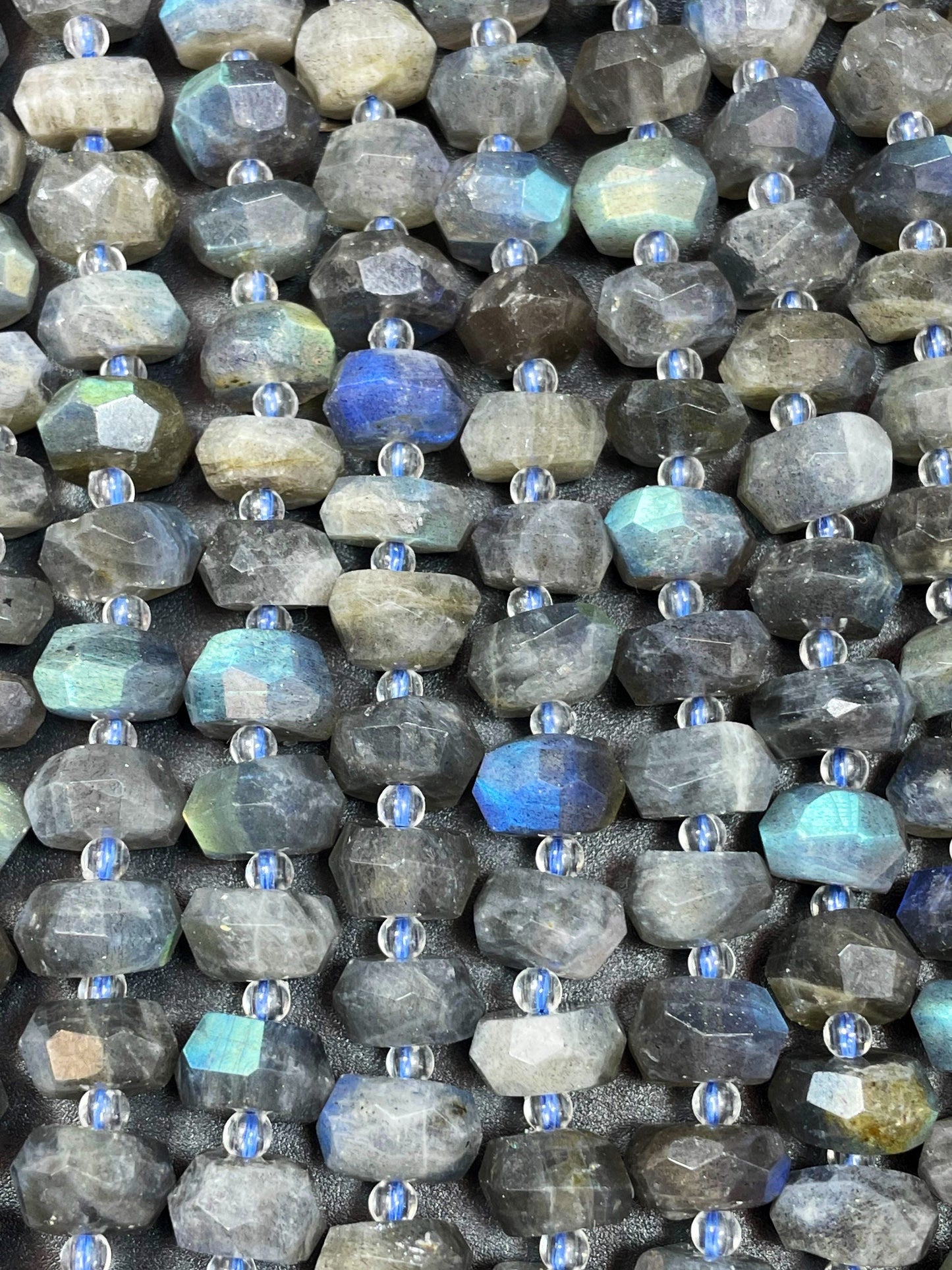 Natural Rainbow Labradorite Gemstone Bead Faceted 5x10mm Rondelle Shape, Natural Gray Color Labradorite Gemstone Bead