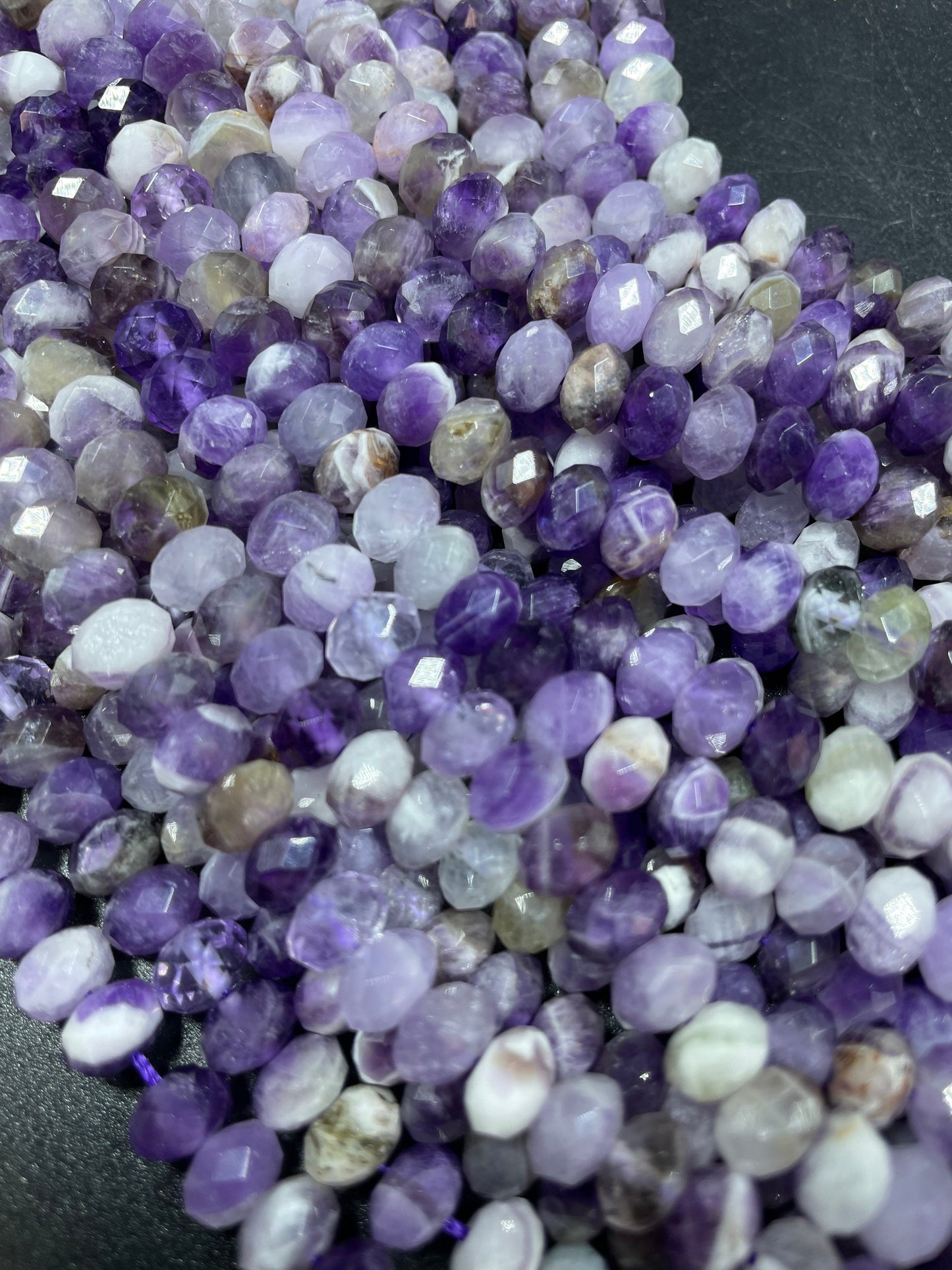 AAA Natural Flower Amethyst Gemstone Bead Faceted 8x5mm 9x6mm Rondelle Shape, Beautiful Natural Purple Amethyst Gemstone Bead
