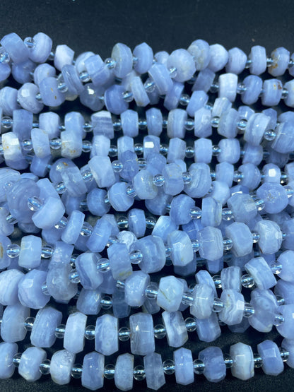 AAA Natural Blue Lace Agate Gemstone Bead Faceted 8mm 10mm Freeform Rondelle Shape, Natural Light Blue Color Agate Gemstone Bead
