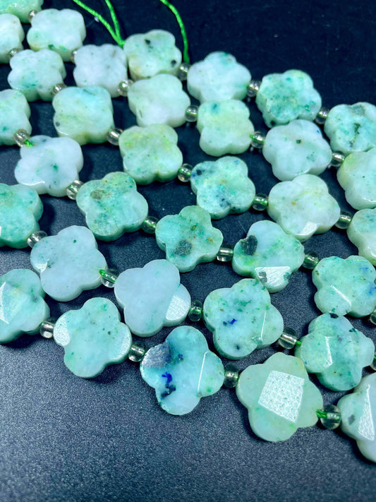 Natural Chrysocolla Gemstone Bead Faceted 16mm Clover Flower Shape, Gorgeous Natural Green Color Chrysocolla Gemstone Bead