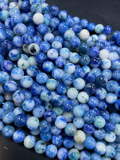 Natural Blue Chrysocolla Gemstone Bead, 6mm 8mm Round Beads, Beautiful Blue Color Chrysocolla Gemstone Bead
