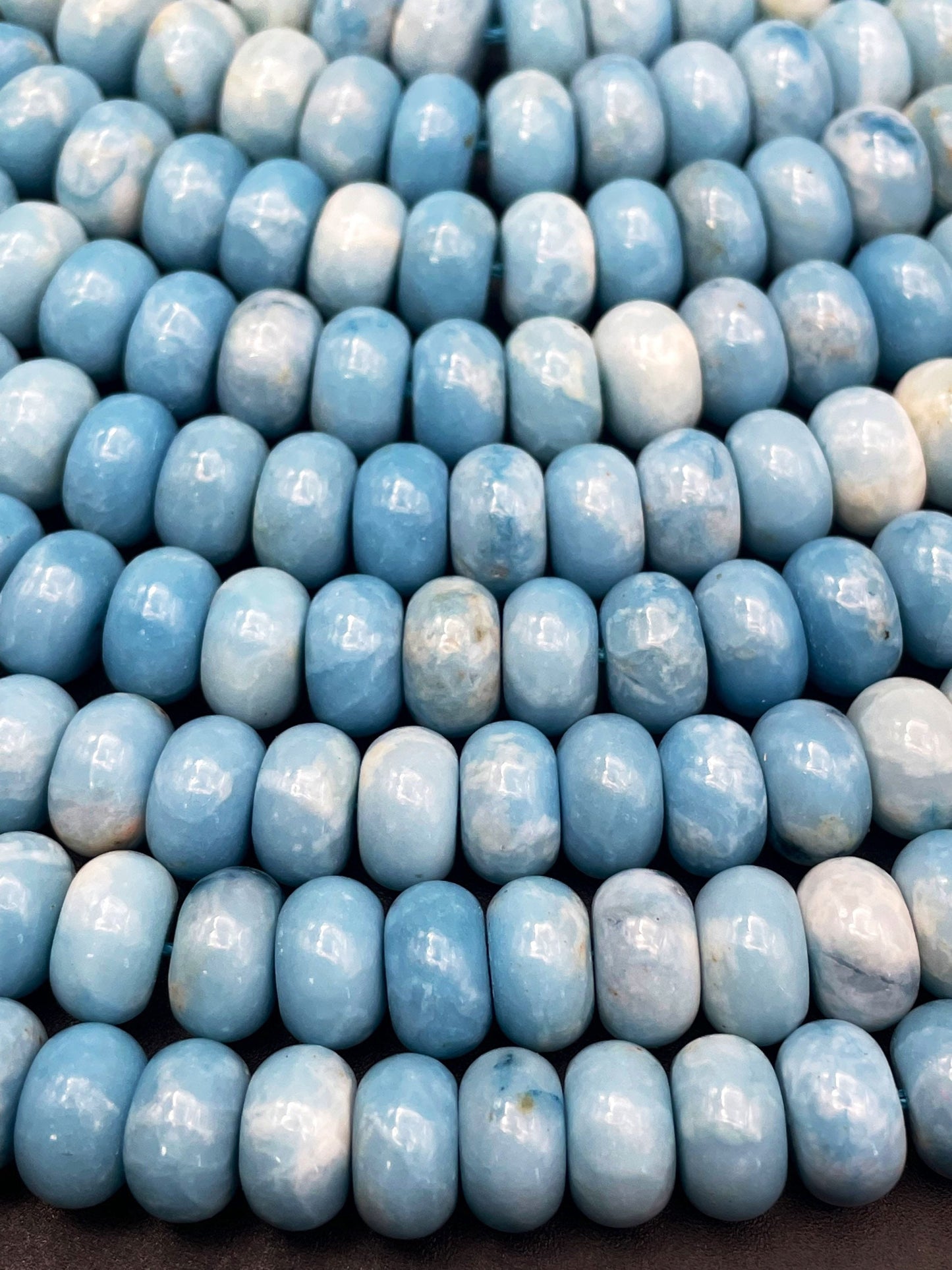 Beautiful Natural Larimar Quartz Gemstone Bead 4x6mm 5x8mm 6x9mm Rondelle Shape, Gorgeous Blue Larimar Gemstone Bead, High Polished Gemstone Bead