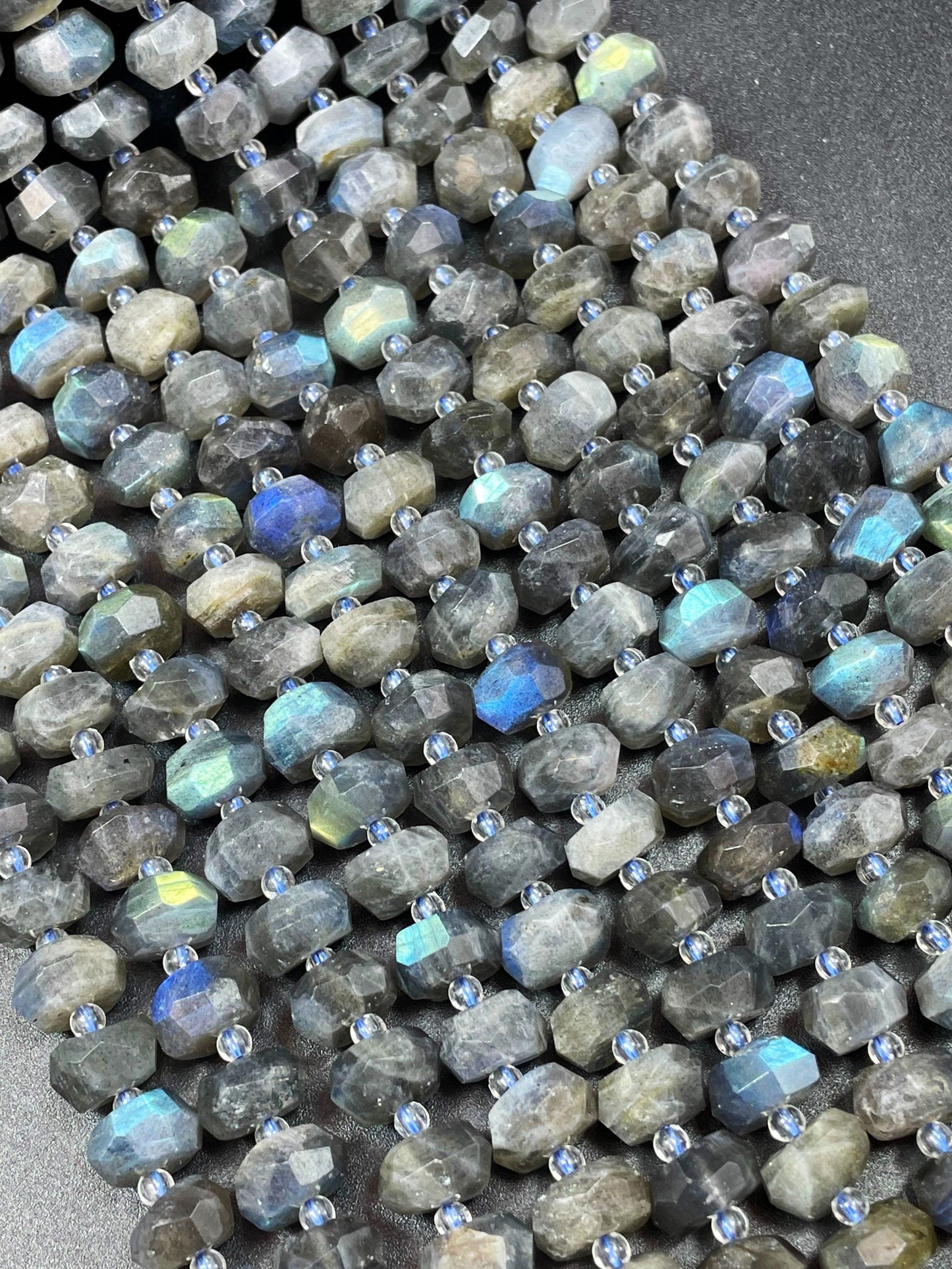 Natural Rainbow Labradorite Gemstone Bead Faceted 5x10mm Rondelle Shape, Natural Gray Color Labradorite Gemstone Bead