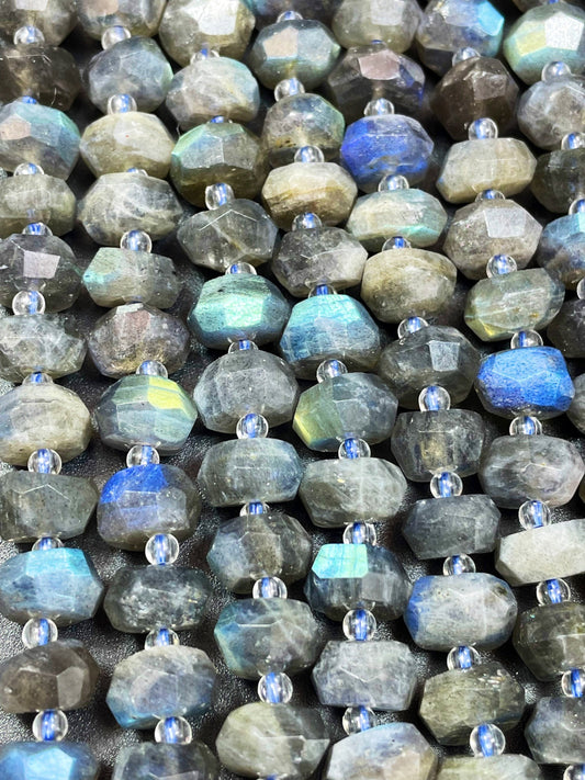 Natural Rainbow Labradorite Gemstone Bead Faceted 5x10mm Rondelle Shape, Natural Gray Color Labradorite Gemstone Bead