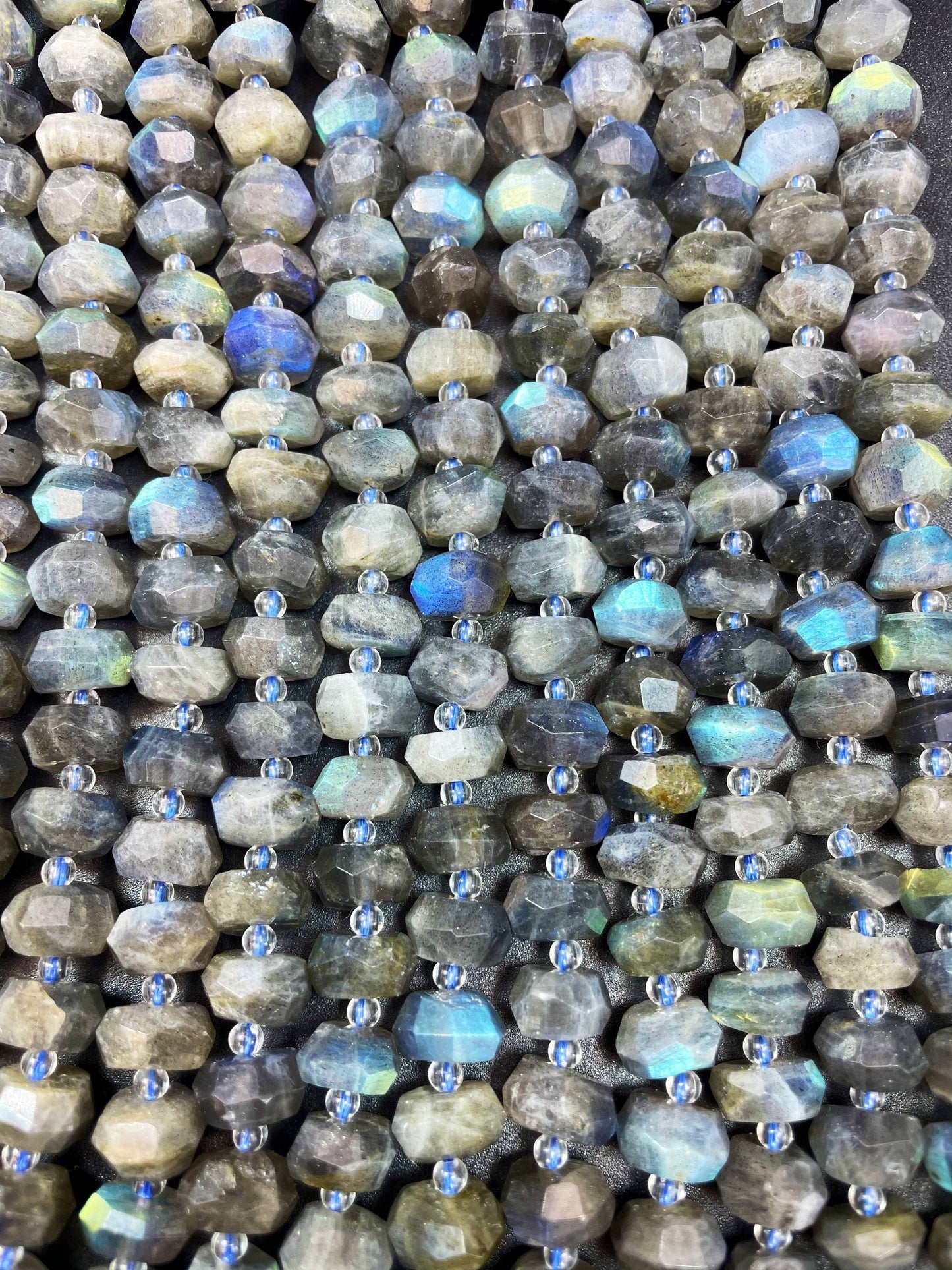 Natural Rainbow Labradorite Gemstone Bead Faceted 5x10mm Rondelle Shape, Natural Gray Color Labradorite Gemstone Bead