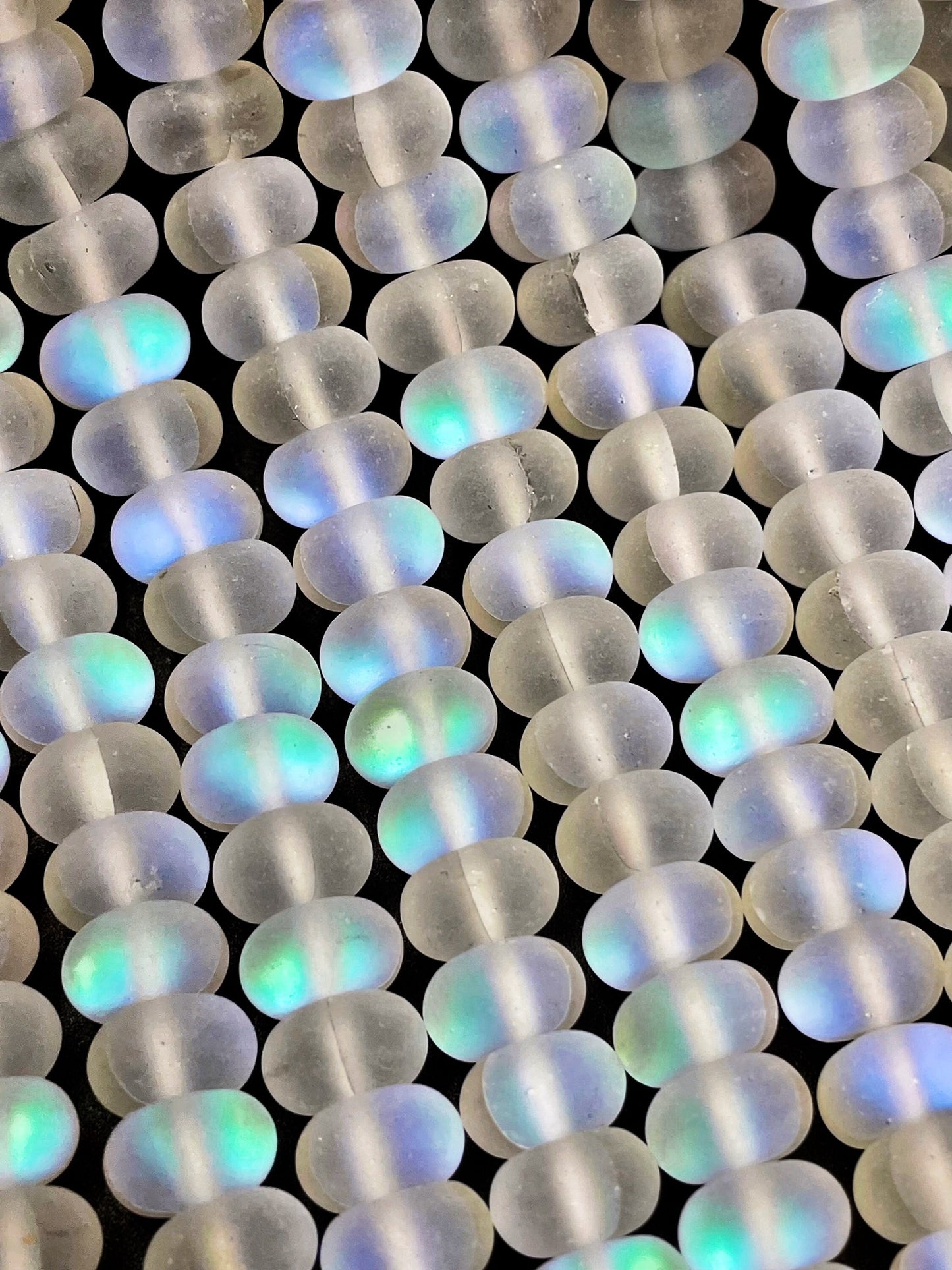Mermaid Beads, 5x8mm, Matte White Synthetic Glass Moonstone Beads, Rondelle Shape, Full strand 15" High Quality!!!