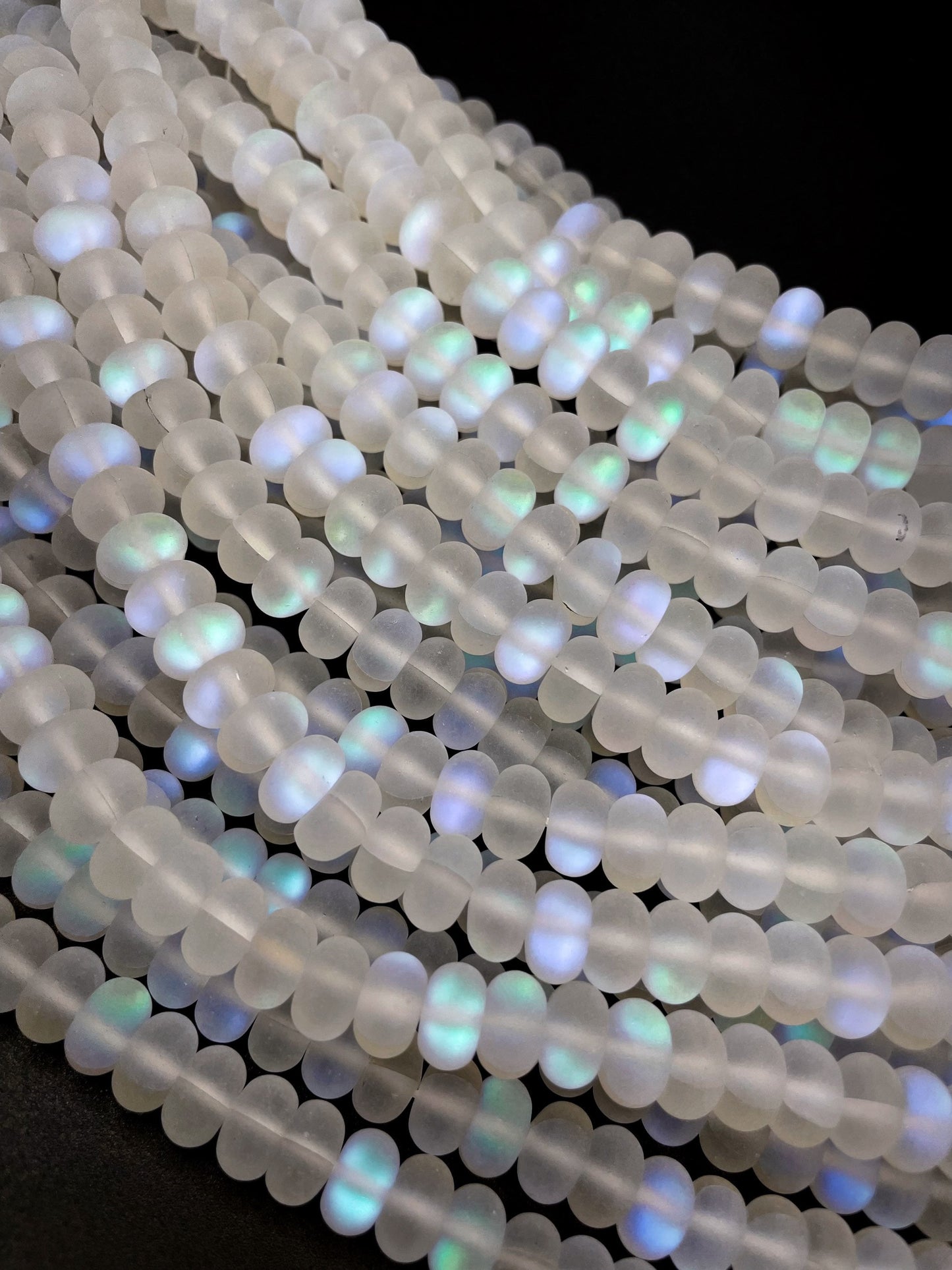 Mermaid Beads, 5x8mm, Matte White Synthetic Glass Moonstone Beads, Rondelle Shape, Full strand 15" High Quality!!!
