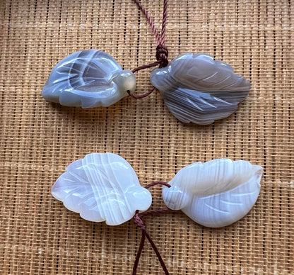 Natural Botswana Agate Leaf shape 17x25mm Gorgeous Gray White Color! Loose Pendant Loose Gemstone Loose Bead Handmade Jewelry Great Quality!