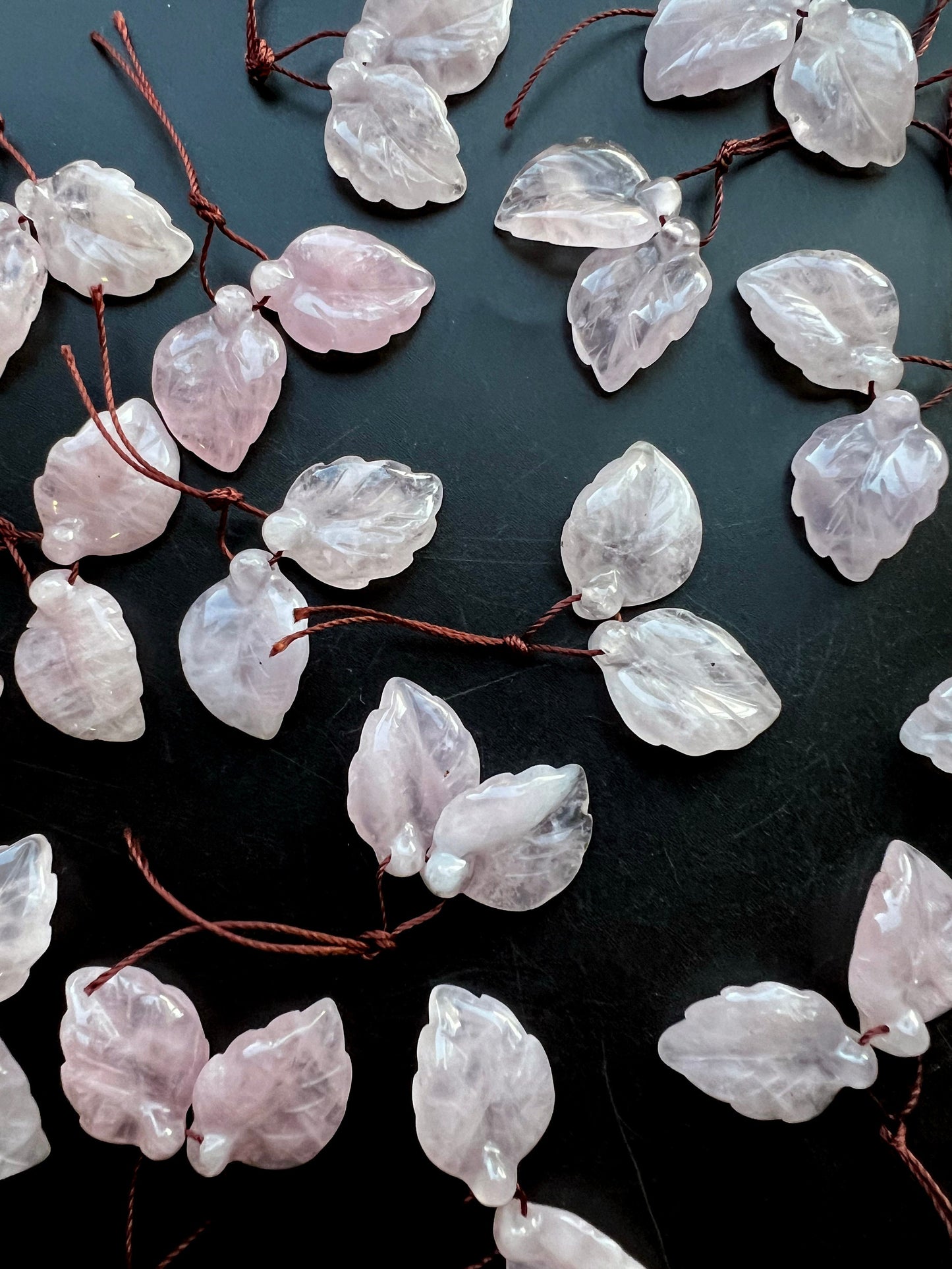 Natural Rose Quartz Leaf Shape 17x25mm Gorgeous Pink Color Earrings