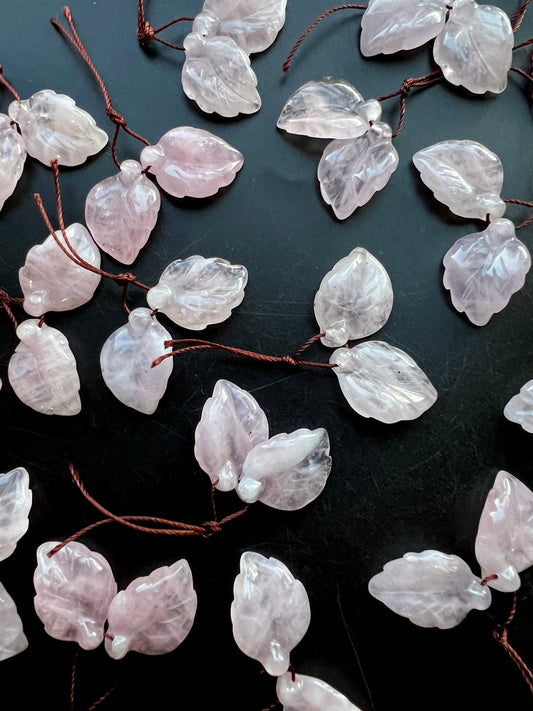 Natural Rose Quartz Leaf Shape 17x25mm Gorgeous Pink Color Earrings