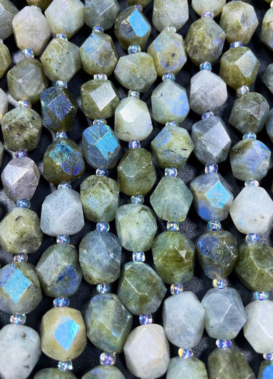 Mystic Natural Labradorite Gemstone Bead Faceted 10x12mm Diamond Shape, Gorgeous Gray Labradorite Gemstone Bead
