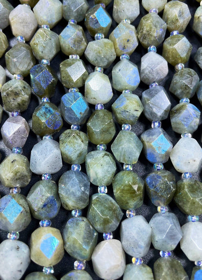 Mystic Natural Labradorite Gemstone Bead Faceted 10x12mm Diamond Shape, Gorgeous Gray Labradorite Gemstone Bead