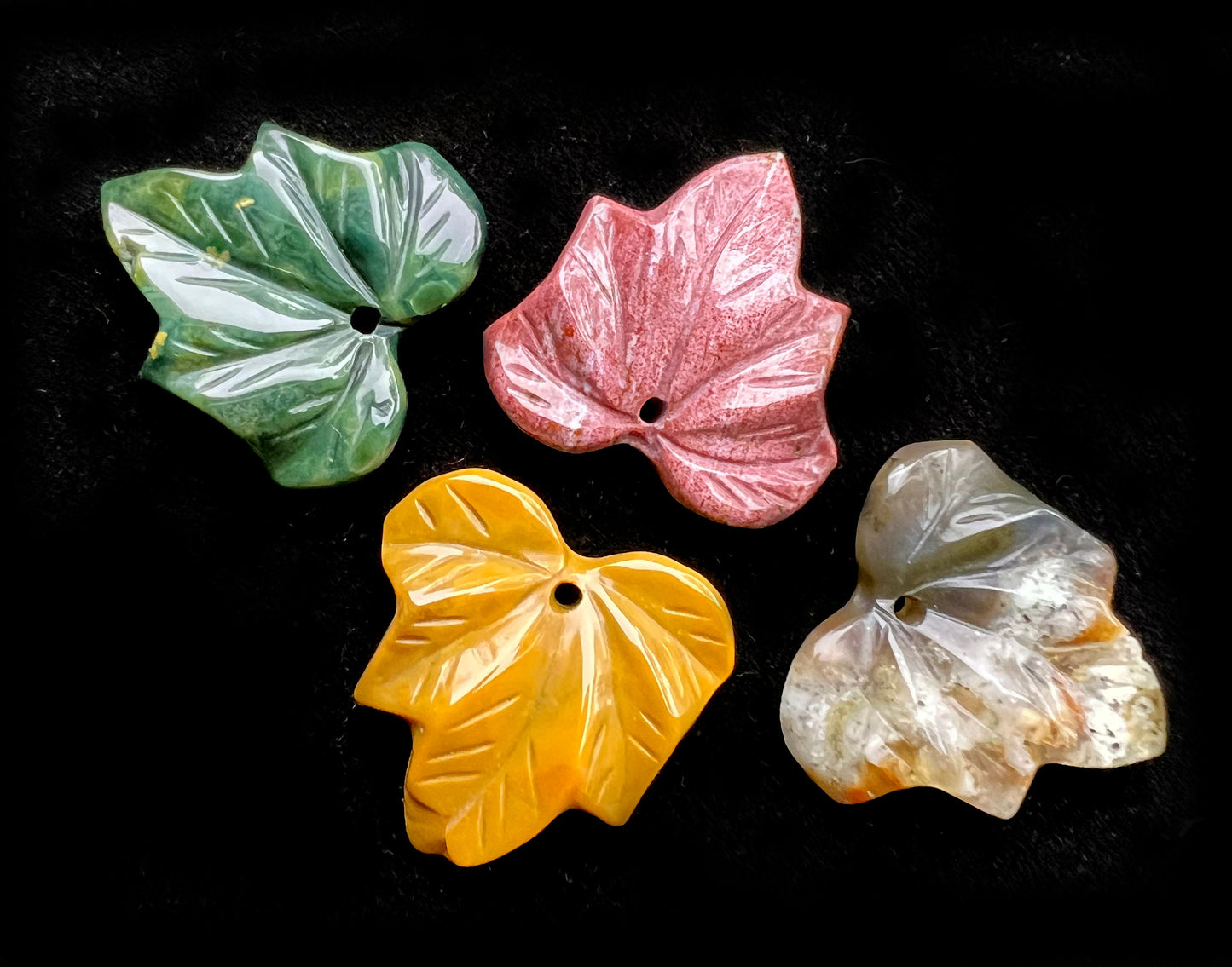 Natural Ocean Jasper Pendant Hand Carved Maple Leaf Shape 24mm Gorgeous Colorful Beads Handmade Earring Loose Bead Loose Jasper Loose Stone