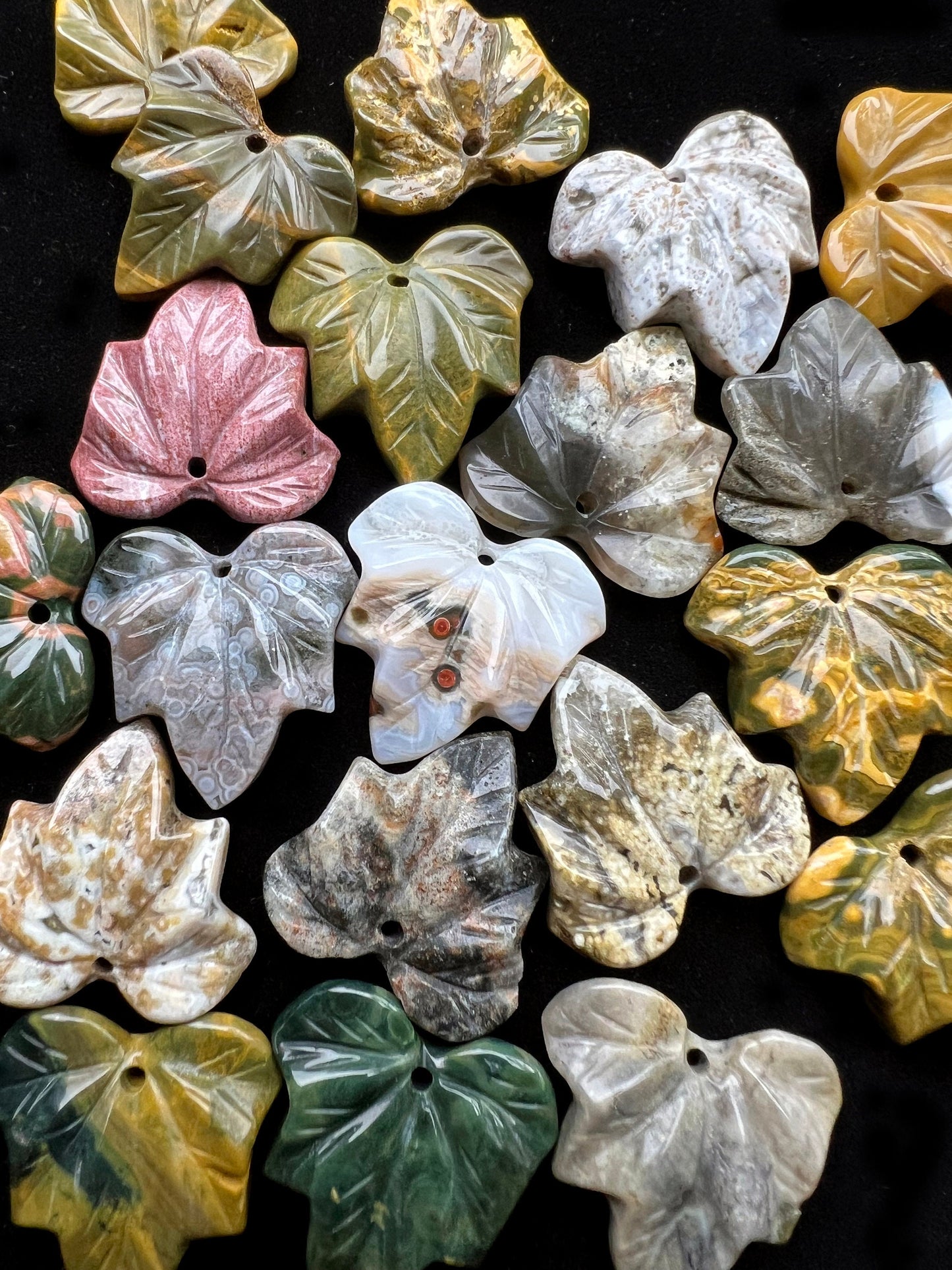 Natural Ocean Jasper Pendant Hand Carved Maple Leaf Shape 24mm Gorgeous Colorful Beads Handmade Earring Loose Bead Loose Jasper Loose Stone