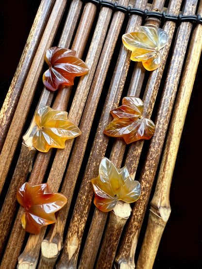 Natural Carnelian Pendant Hand Carved Maple Leaf Shape 24mm Beautiful Red Orange Color Handmade Earring Loose Bead Loose Earring Gemstone