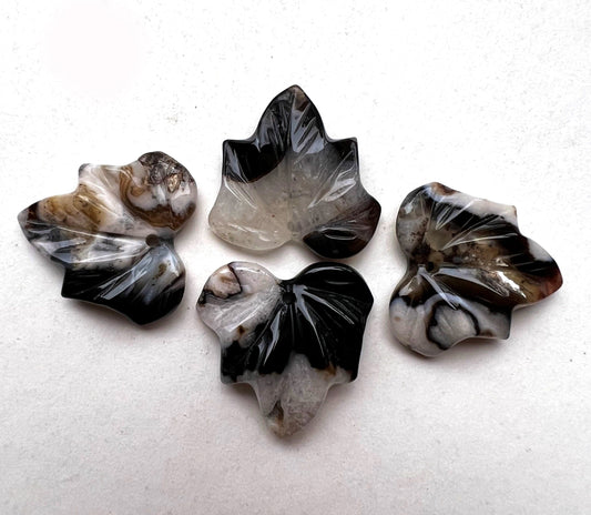 Natural Blossom Agate Hand Carved Maple Leaf Pendant 24mm Gorgeous Natural Black Brown White Color Handmade Earring Loose Bead Loose Agate