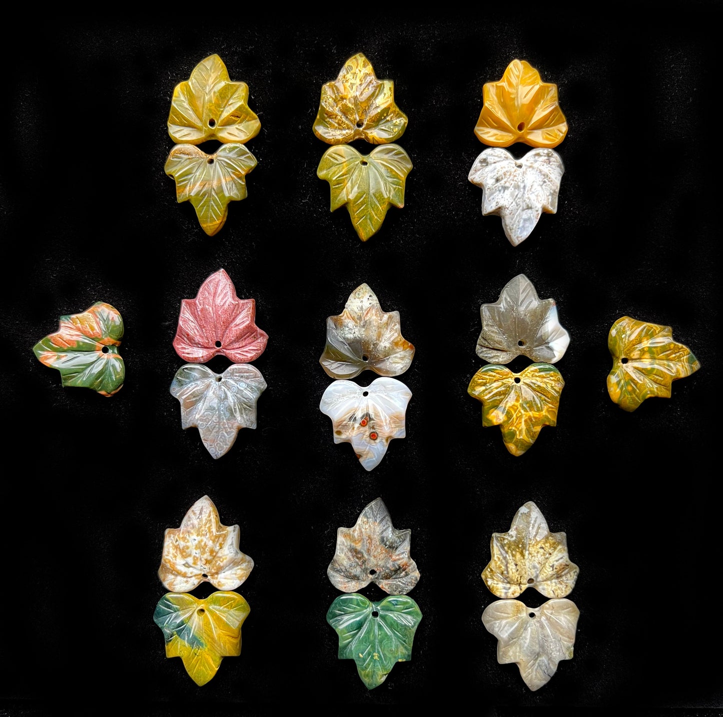 Natural Ocean Jasper Pendant Hand Carved Maple Leaf Shape 24mm Gorgeous Colorful Beads Handmade Earring Loose Bead Loose Jasper Loose Stone
