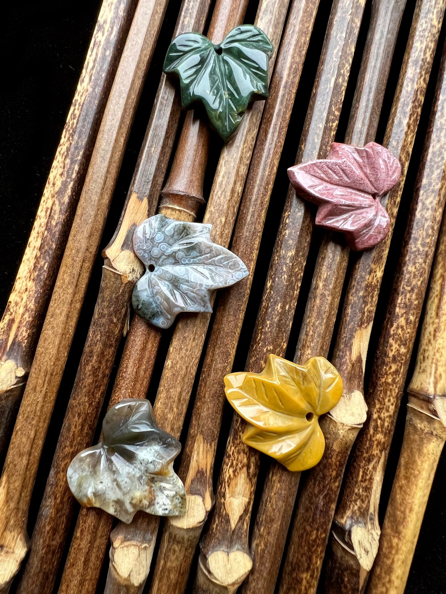 Natural Ocean Jasper Pendant Hand Carved Maple Leaf Shape 24mm Gorgeous Colorful Beads Handmade Earring Loose Bead Loose Jasper Loose Stone