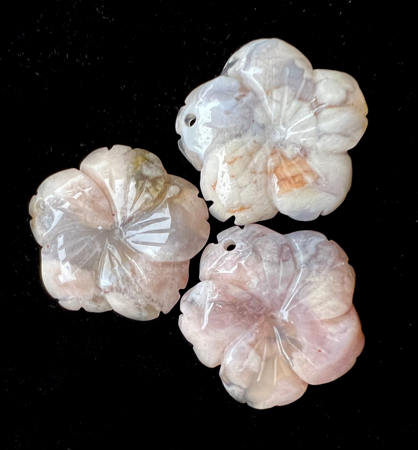 Natural Blossom Agate Hand Carved Flower Pendant 25mm Gorgeous Pink Beige Color Handmade Earring Loose Bead Loose Gemstone Loose Earring