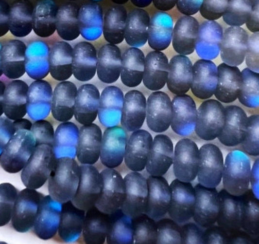 Mermaid Beads, 5x8mm Matte Black Synthetic Glass Moonstone Beads, Rondelle Shape, Full strand 15" High Quality!!!