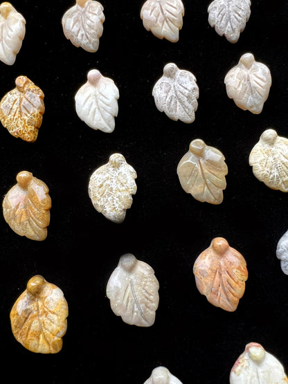Natural Fossil Coral Pendant Hand Carved Leaf Shape 17x25mm Gorgeous Yellow Gray Color Handmade Earrings Loose Bead Loose Earring
