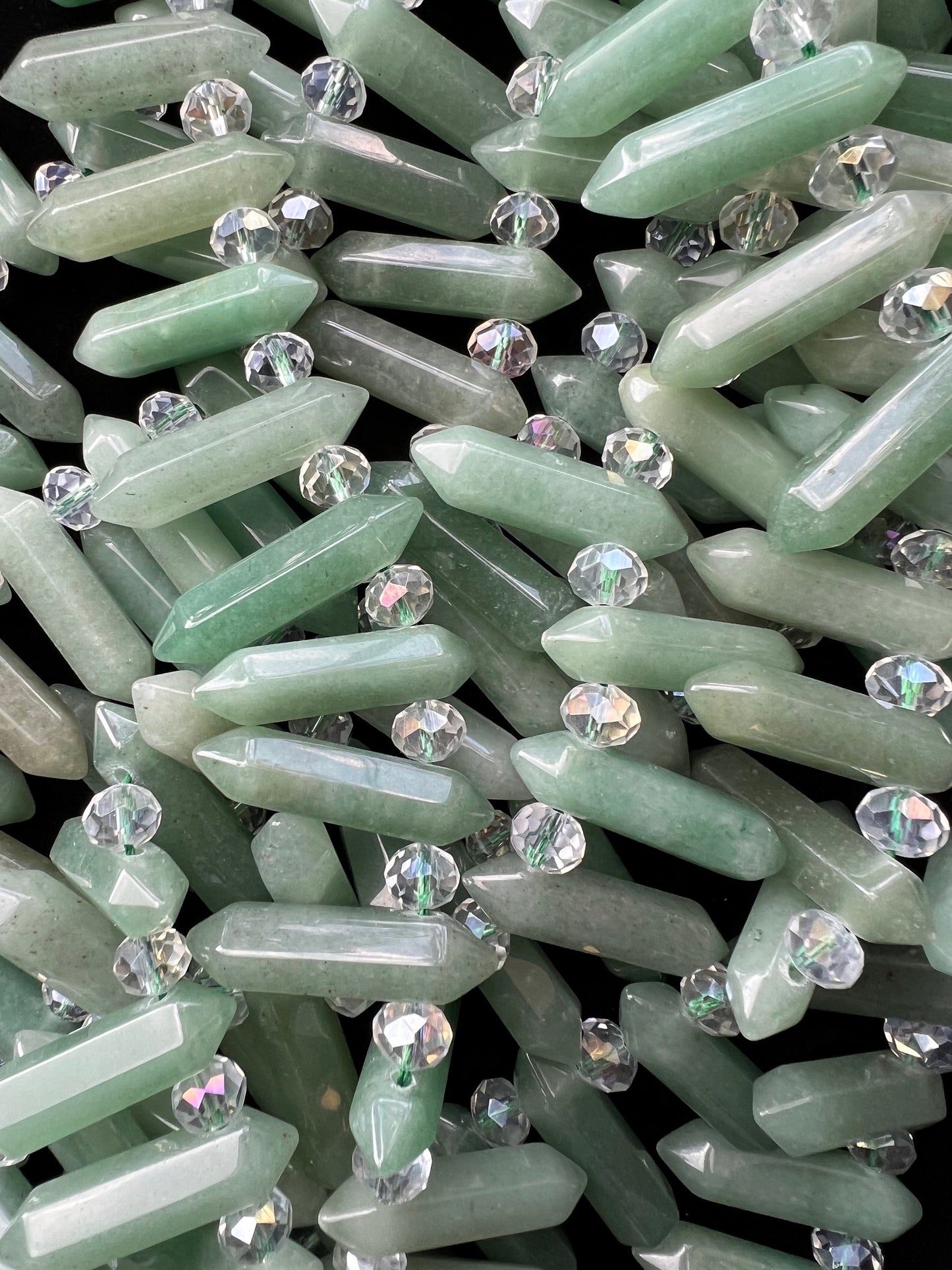 Natural Green Aventurine Gemstone Faceted Point Shape 8x32mm Gorgeous Natural Green Jade Color Loose Jade Full Strand 15.5"