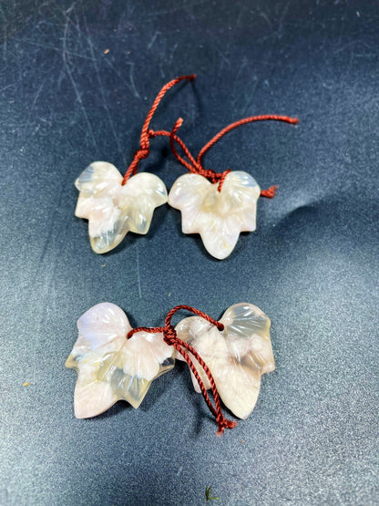Hand Carved Natural Cherry Blossom Flower Agate Gemstone Earrings 22x25mm Maple Leaf Shape Earrings