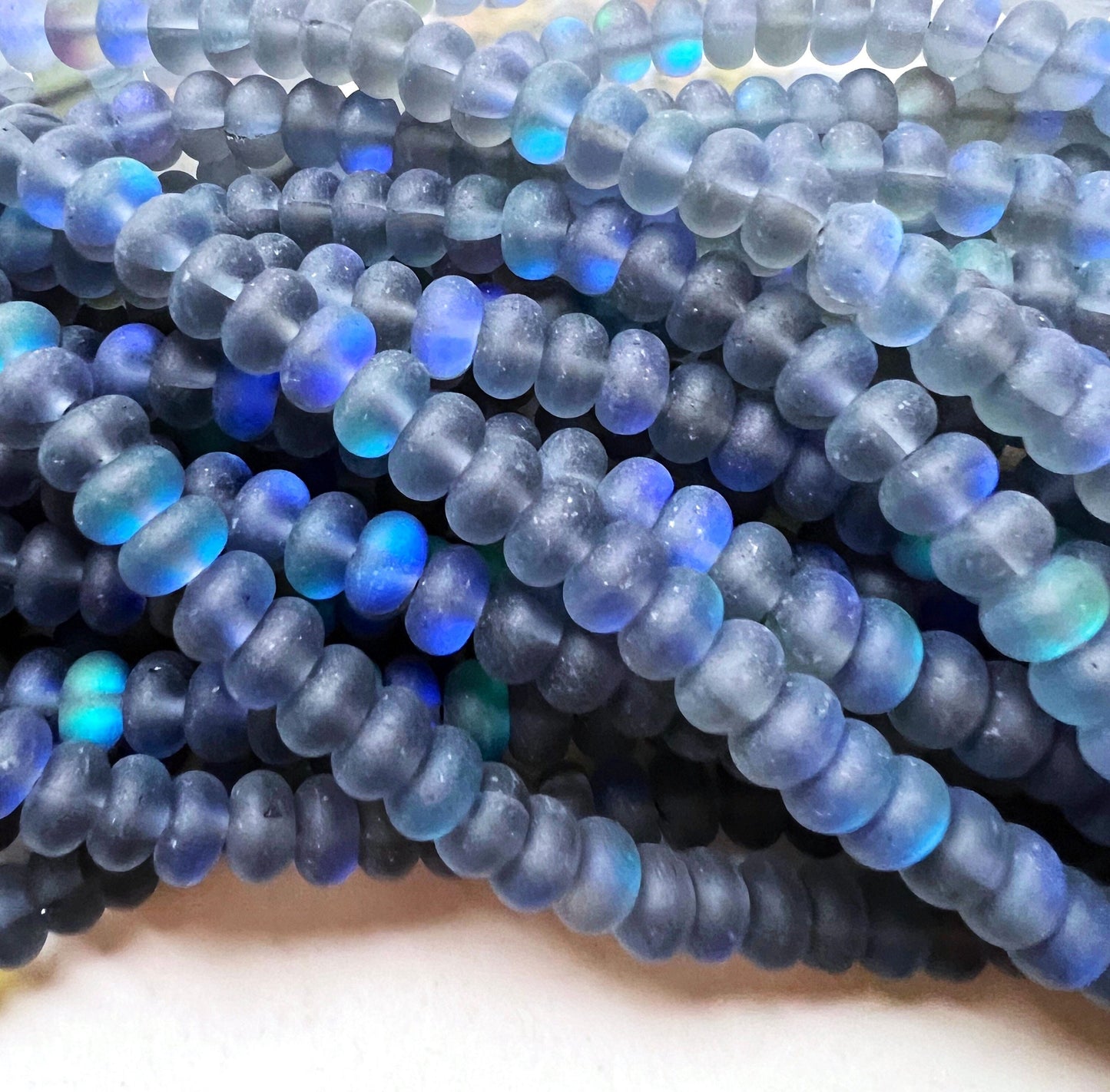 Mermaid Beads, 5x8mm Matte Black Synthetic Glass Moonstone Beads, Rondelle Shape, Full strand 15" High Quality!!!