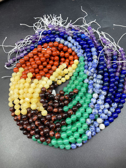 MATTE Chakra Gemstone Bead 4mm 6mm 8mm 10mm 12mm Round Bead, 7 Chakra Stone Beads, Rainbow Color Chakra Beads