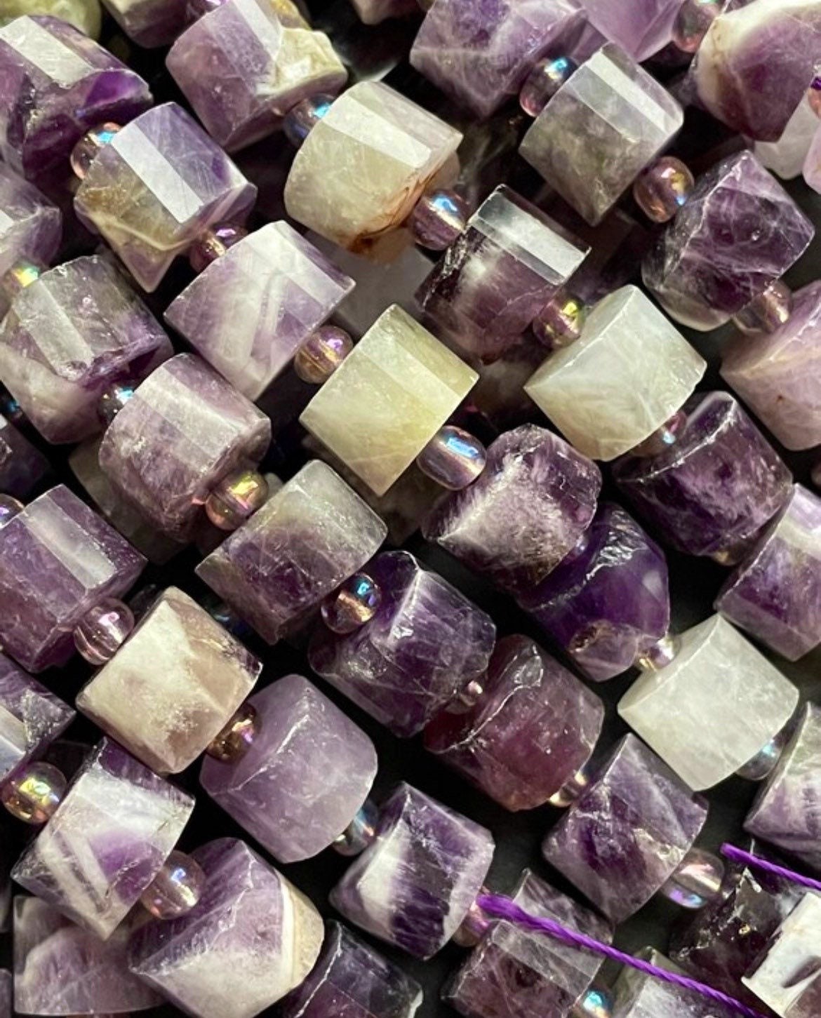 Natural Flower Amethyst Gemstone Bead Faceted 8x10mm Rondelle Wheel Shape, Beautiful Natural Purple White Amethyst Gemstone Bead