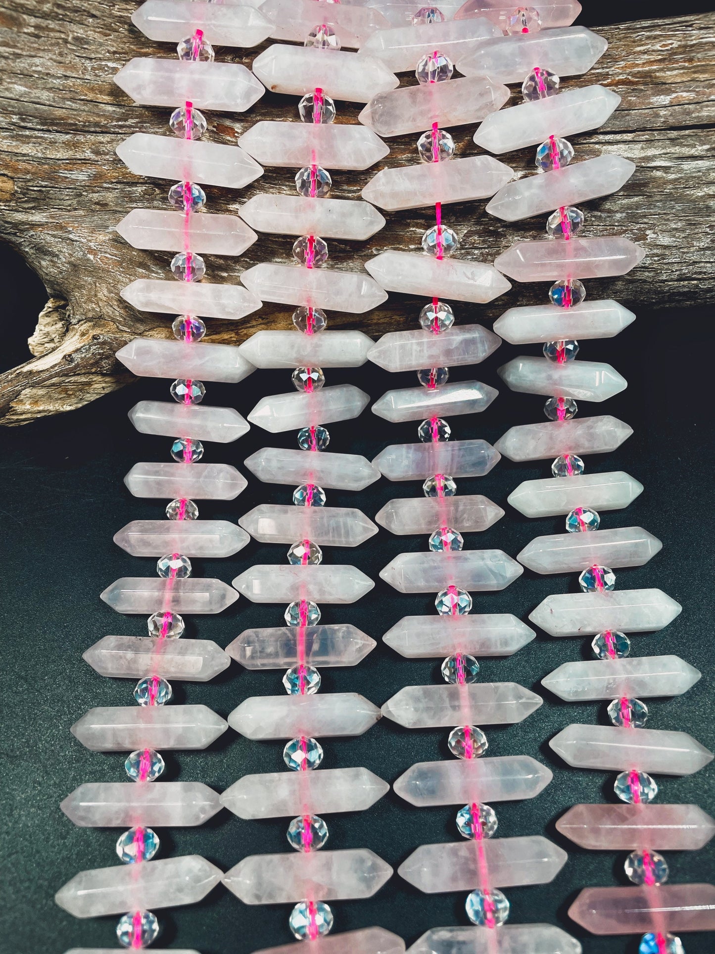 Natural Rose Quartz Gemstone Bead 8x30mm Point Barrel Shape, Gorgeous Natural Pink Rose Quartz Color