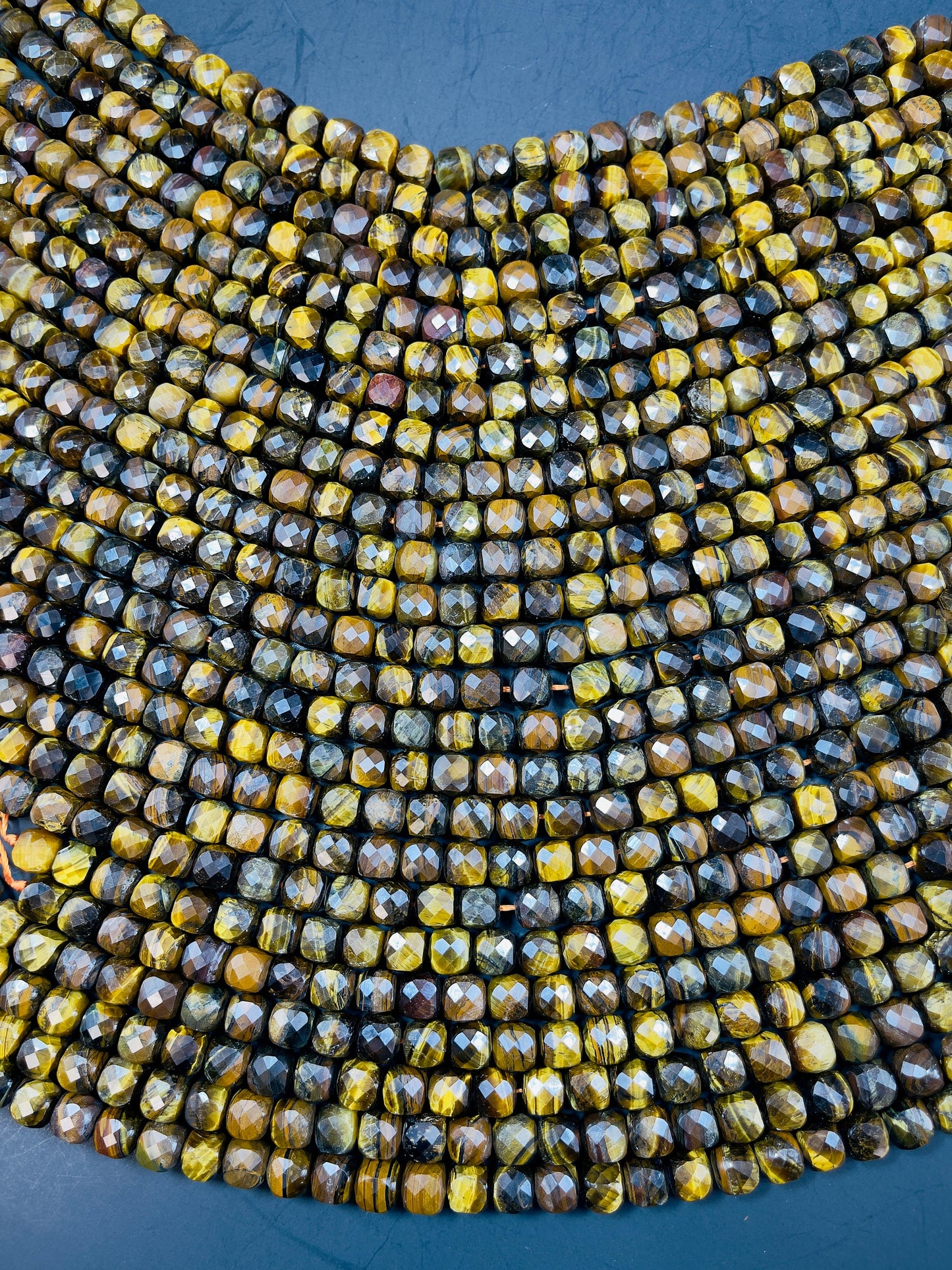 Natural Brown Tigers Eye Gemstone Beads - 10mm Faceted Cube Beads - Natural Brown Yellow Color Tiger Eye Gemstone, Excellent Quality 15.5"
