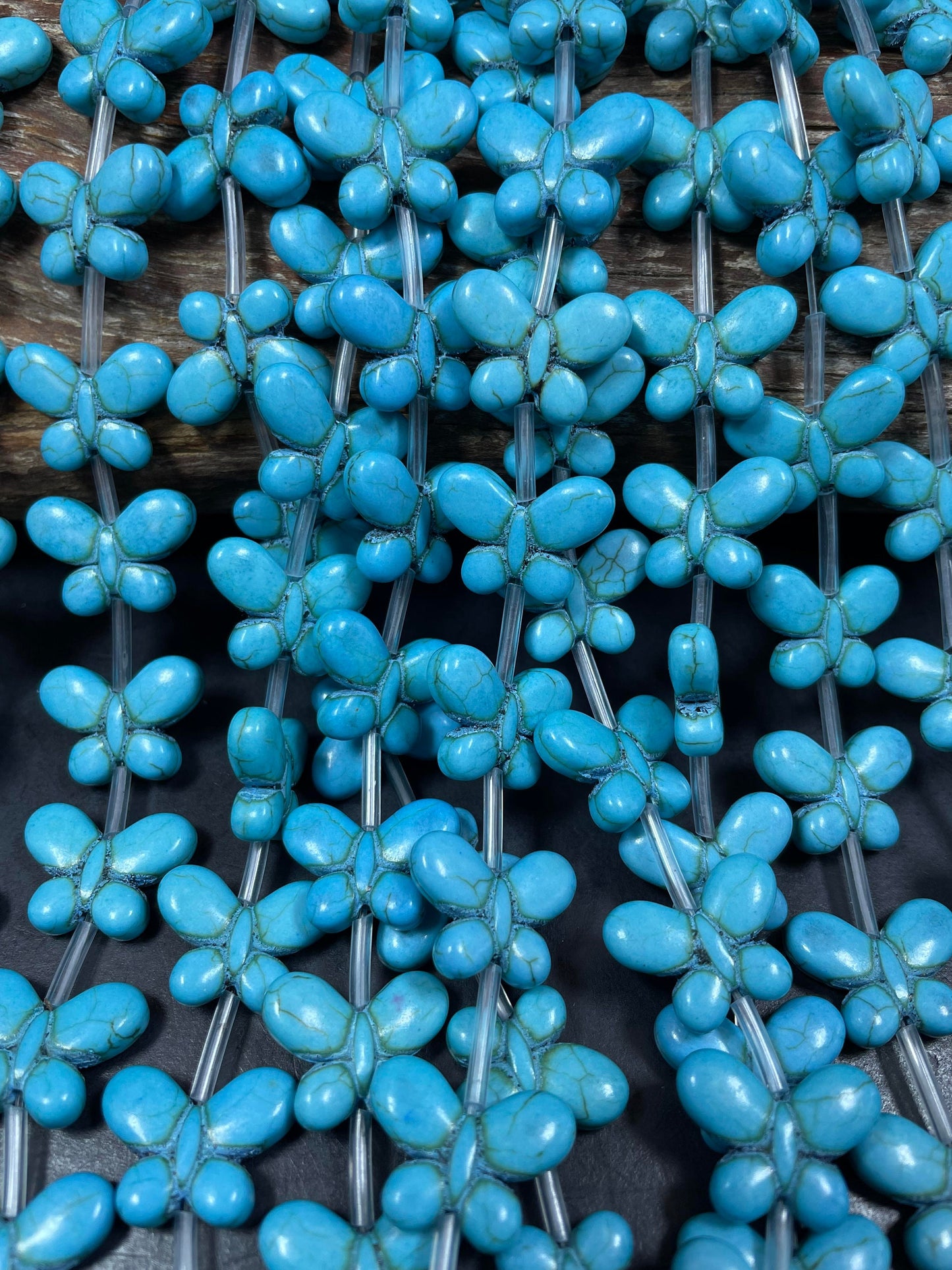 Natural Blue Turquoise Howlite Beads Butterfly Shape 19x14mm Gorgeous Turquoise Blue Color Full Strand 15.5''