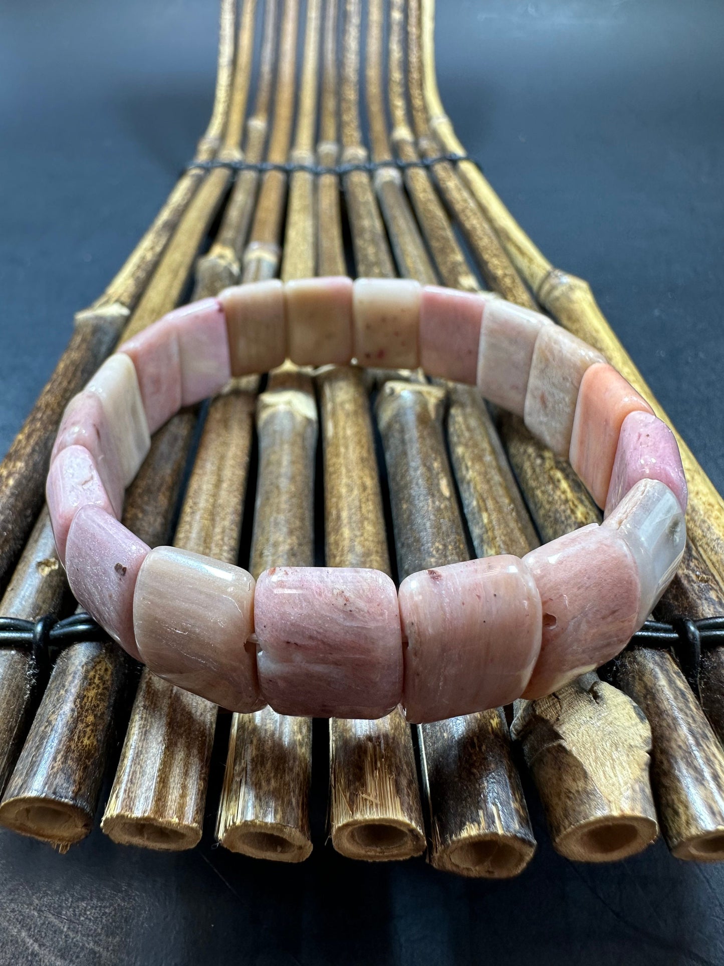 Natural Rhodonite Bangle 15x11 Rectangle Shape Gemstone Bracelet. Beautiful Pink/Dusty Rose Color Bead. Excellent Quality Unique Bangle!