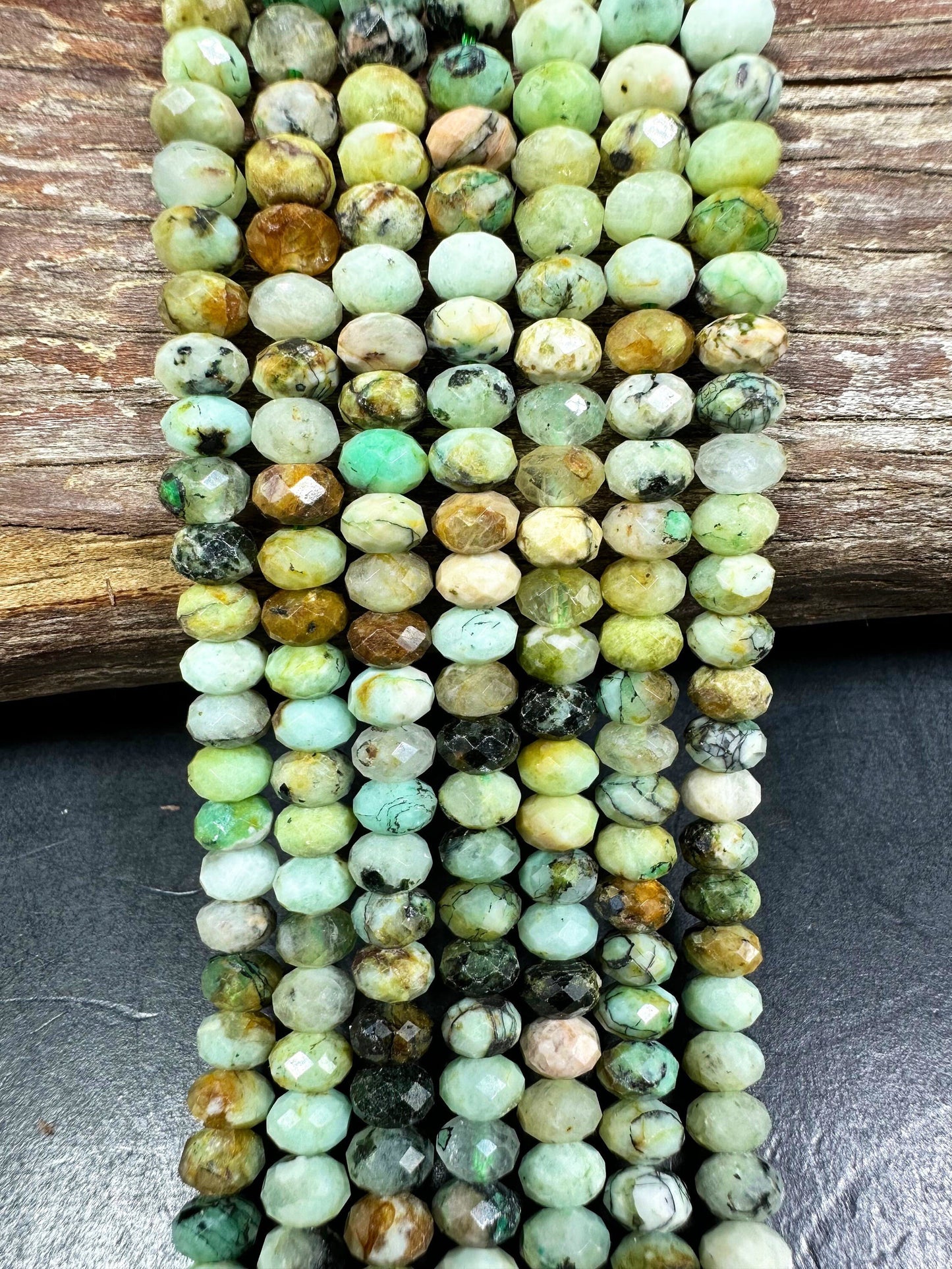 NATURAL Chrysocolla Gemstone Faceted Rondelle Shape 6x4mm Bead. Gorgeous Green Brown Color. Great Quality Full Strand 15.5"
