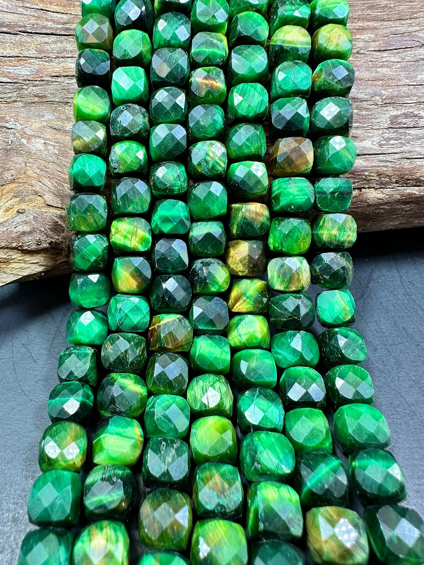 NATURAL Green Tiger Eye Gemstone Faceted 5mm 8mm Cube Shape Bead. Gorgeous Green Color Tiger Eye Loose Beads, Amazing Quality Full Strand 15.5"