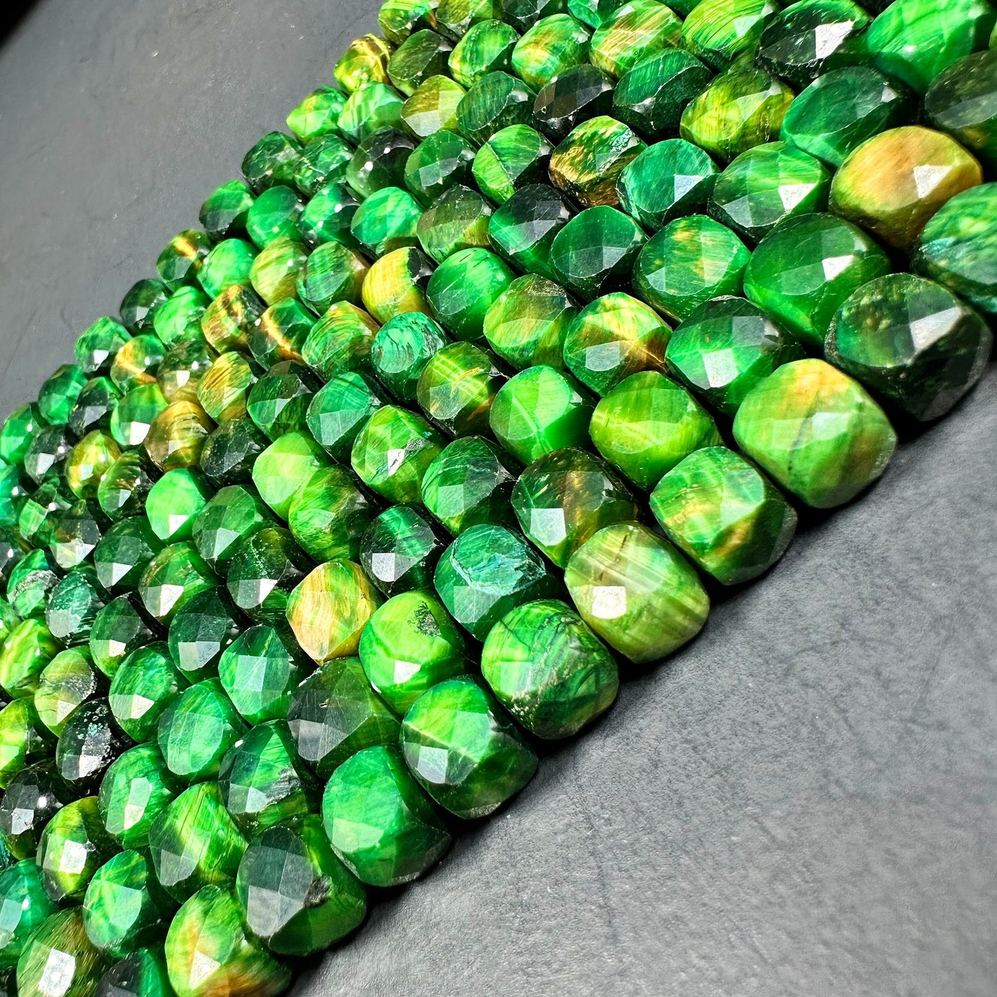 NATURAL Green Tiger Eye Gemstone Faceted 5mm 8mm Cube Shape Bead. Gorgeous Green Color Tiger Eye Loose Beads, Amazing Quality Full Strand 15.5"