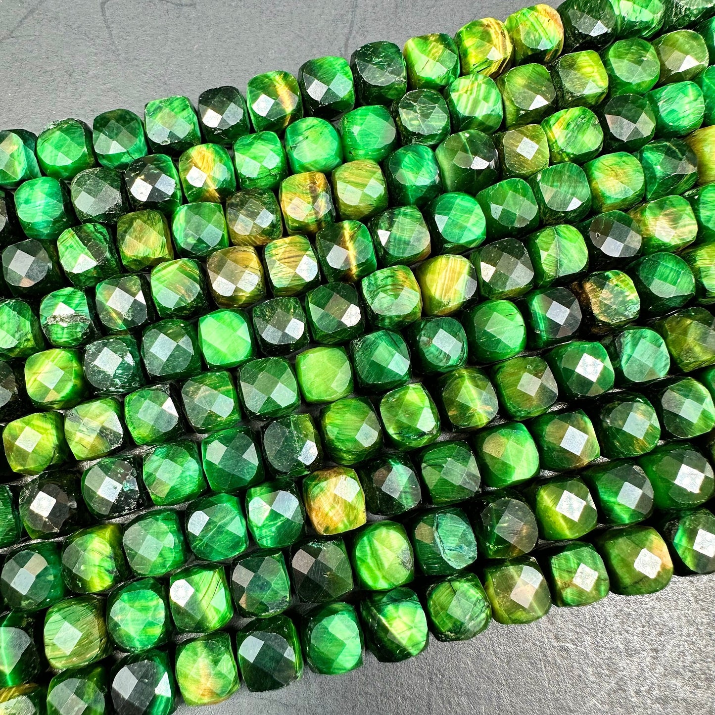 NATURAL Green Tiger Eye Gemstone Faceted 5mm 8mm Cube Shape Bead. Gorgeous Green Color Tiger Eye Loose Beads, Amazing Quality Full Strand 15.5"