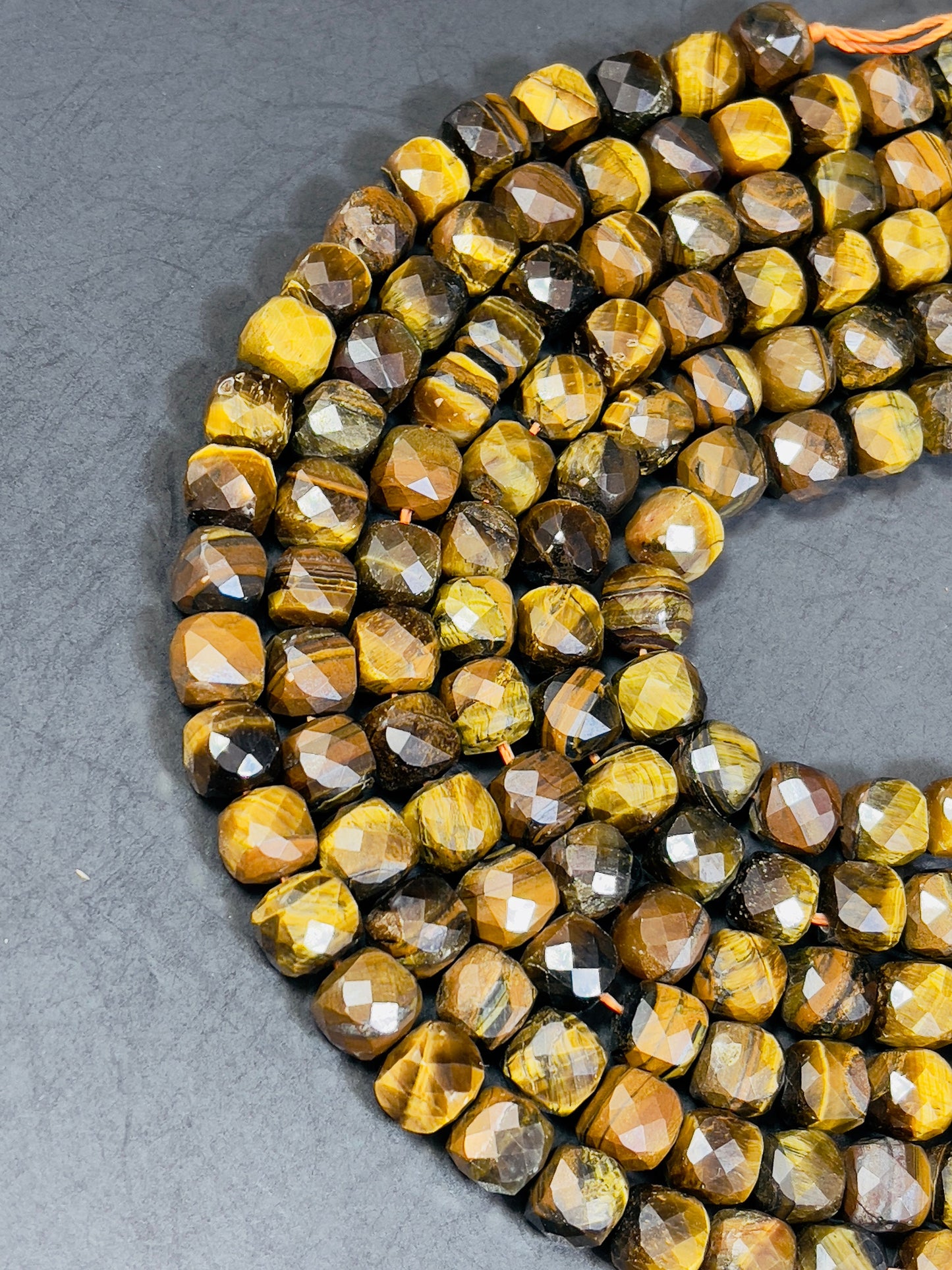 Natural Brown Tigers Eye Gemstone Beads - 10mm Faceted Cube Beads - Natural Brown Yellow Color Tiger Eye Gemstone, Excellent Quality 15.5"