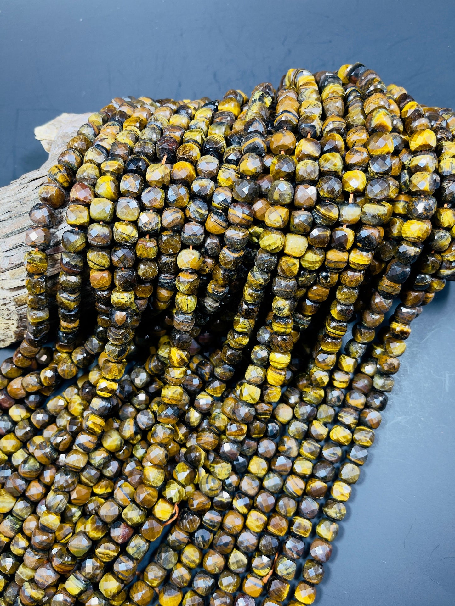 Natural Brown Tigers Eye Gemstone Beads - 10mm Faceted Cube Beads - Natural Brown Yellow Color Tiger Eye Gemstone, Excellent Quality 15.5"