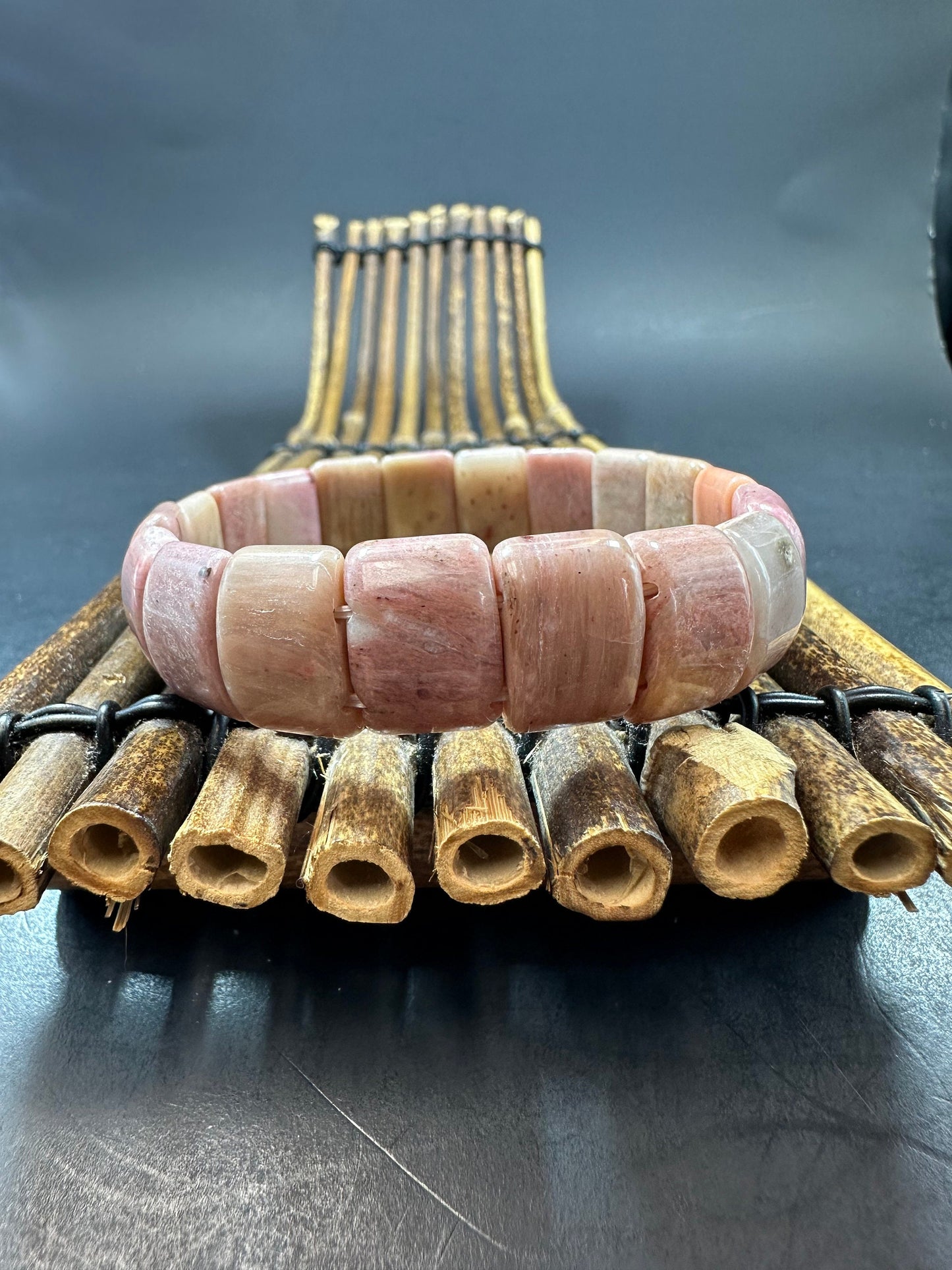 Natural Rhodonite Bangle 15x11 Rectangle Shape Gemstone Bracelet. Beautiful Pink/Dusty Rose Color Bead. Excellent Quality Unique Bangle!