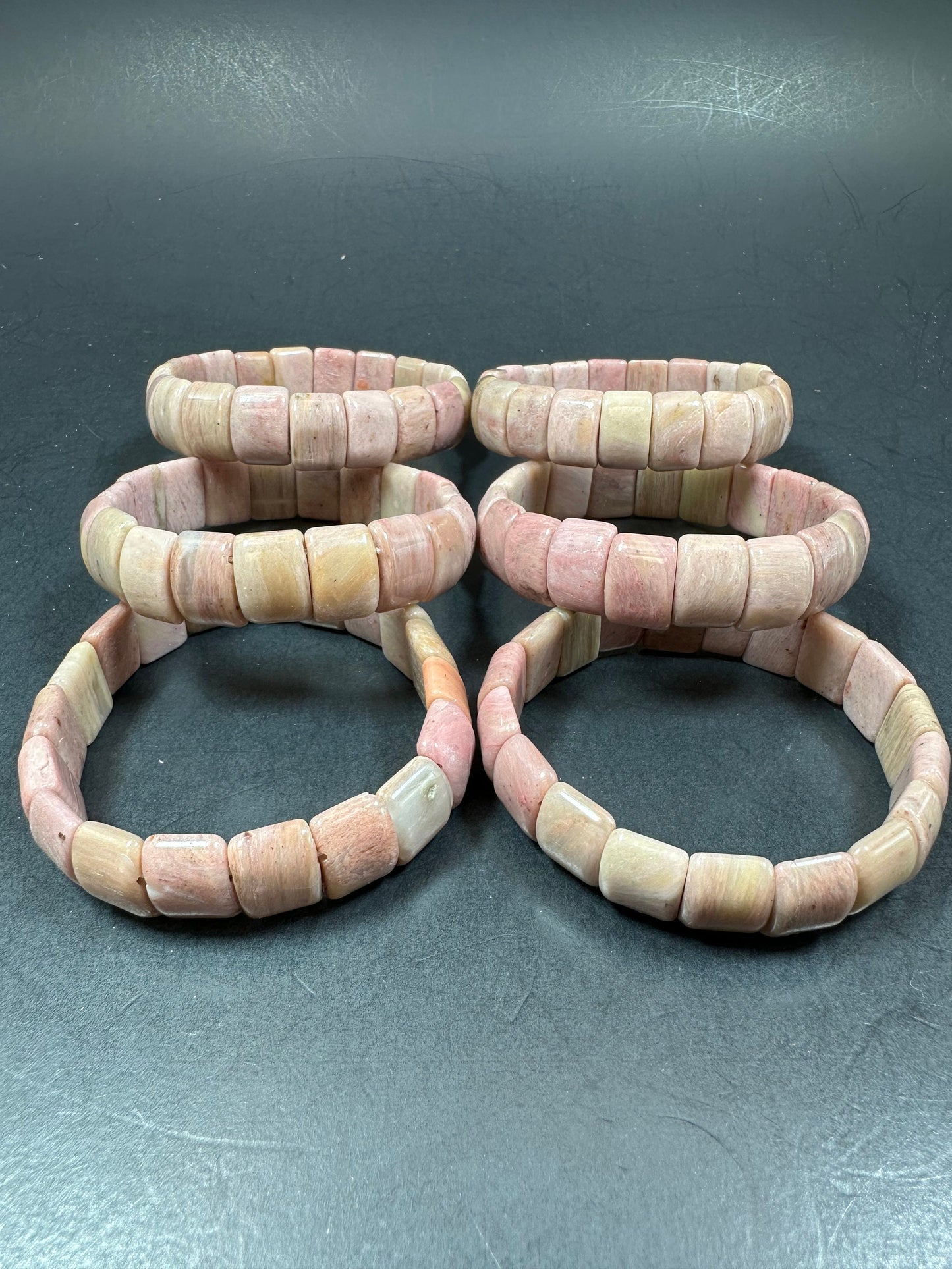 Natural Rhodonite Bangle 15x11 Rectangle Shape Gemstone Bracelet. Beautiful Pink/Dusty Rose Color Bead. Excellent Quality Unique Bangle!