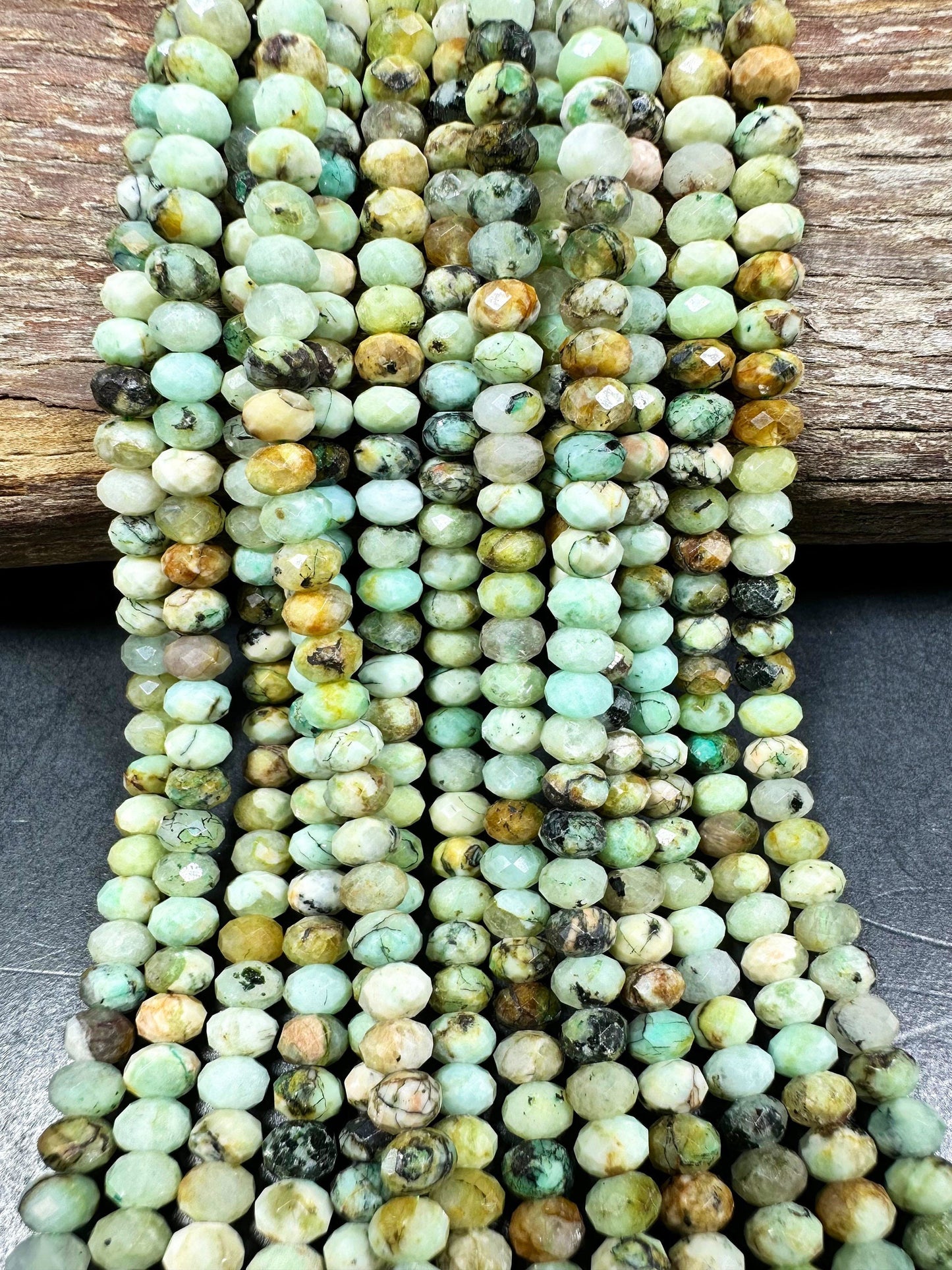 NATURAL Chrysocolla Gemstone Faceted Rondelle Shape 6x4mm Bead. Gorgeous Green Brown Color. Great Quality Full Strand 15.5"