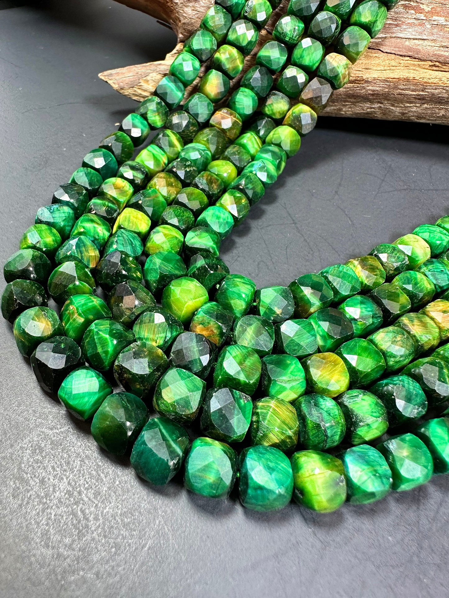 NATURAL Green Tiger Eye Gemstone Faceted 5mm 8mm Cube Shape Bead. Gorgeous Green Color Tiger Eye Loose Beads, Amazing Quality Full Strand 15.5"