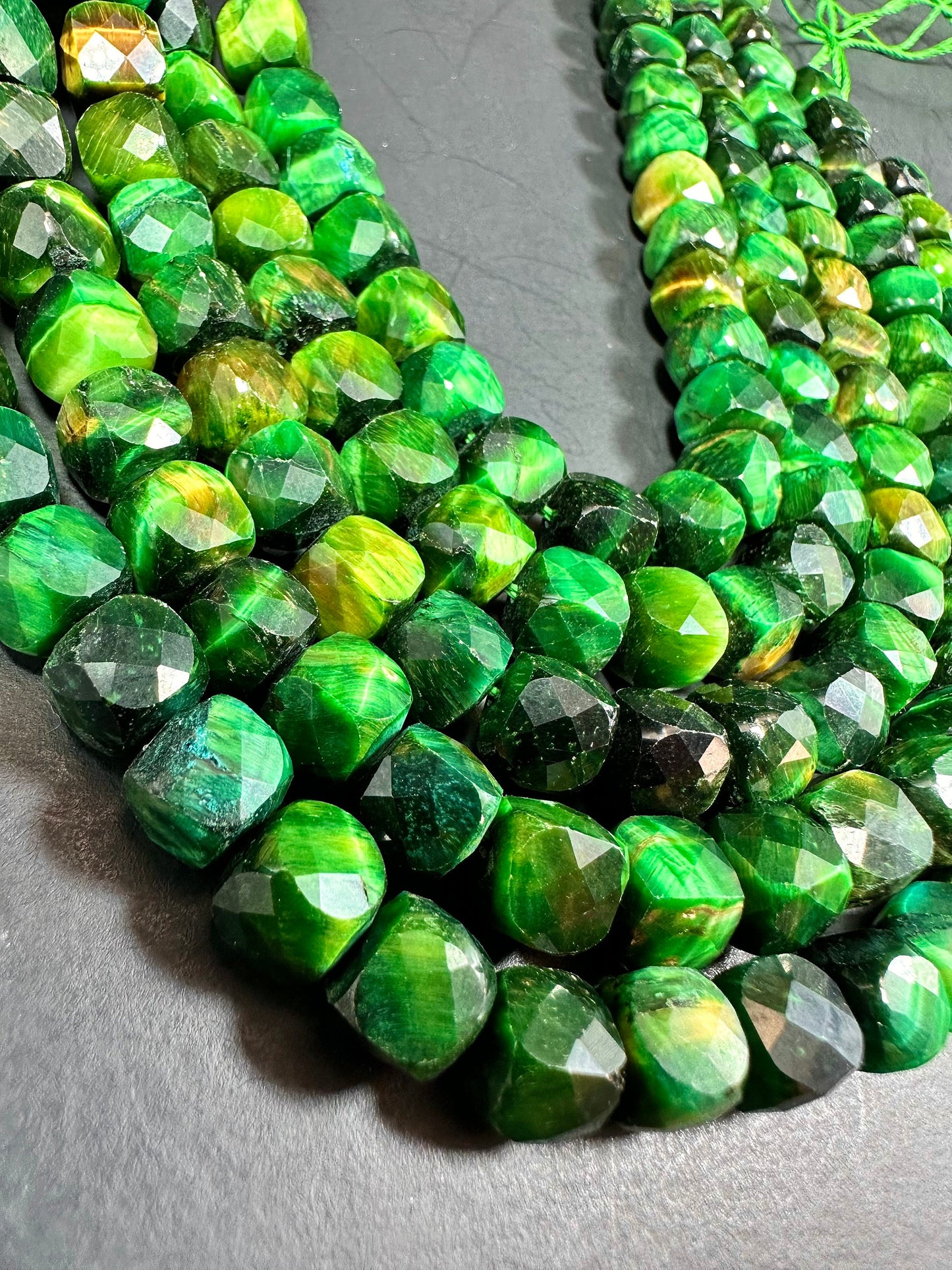 NATURAL Green Tiger Eye Gemstone Faceted 5mm 8mm Cube Shape Bead. Gorgeous Green Color Tiger Eye Loose Beads, Amazing Quality Full Strand 15.5"