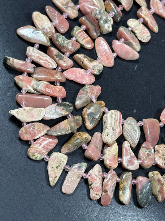 NATURAL Rhodochrosite Gemstone Bead 13x8mm to 36x15mm Freeform Stick Shape, Beautiful Natural Pink Brown Color Loose Beads Full Strand 15.5"