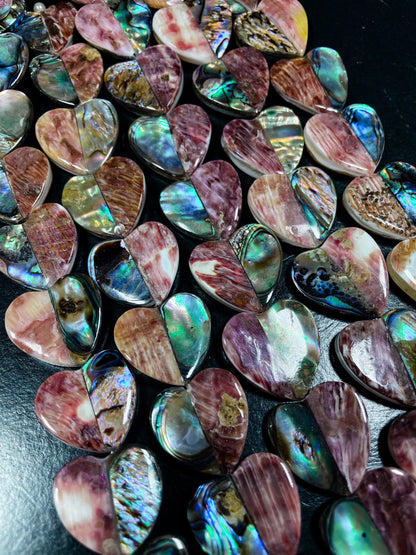 AAA Natural Spiny Oyster Shell with Abalone Shell Bead, Gorgeous Natural Purple Spiny Oyster Shell with Rainbow Abalone Shell Bead