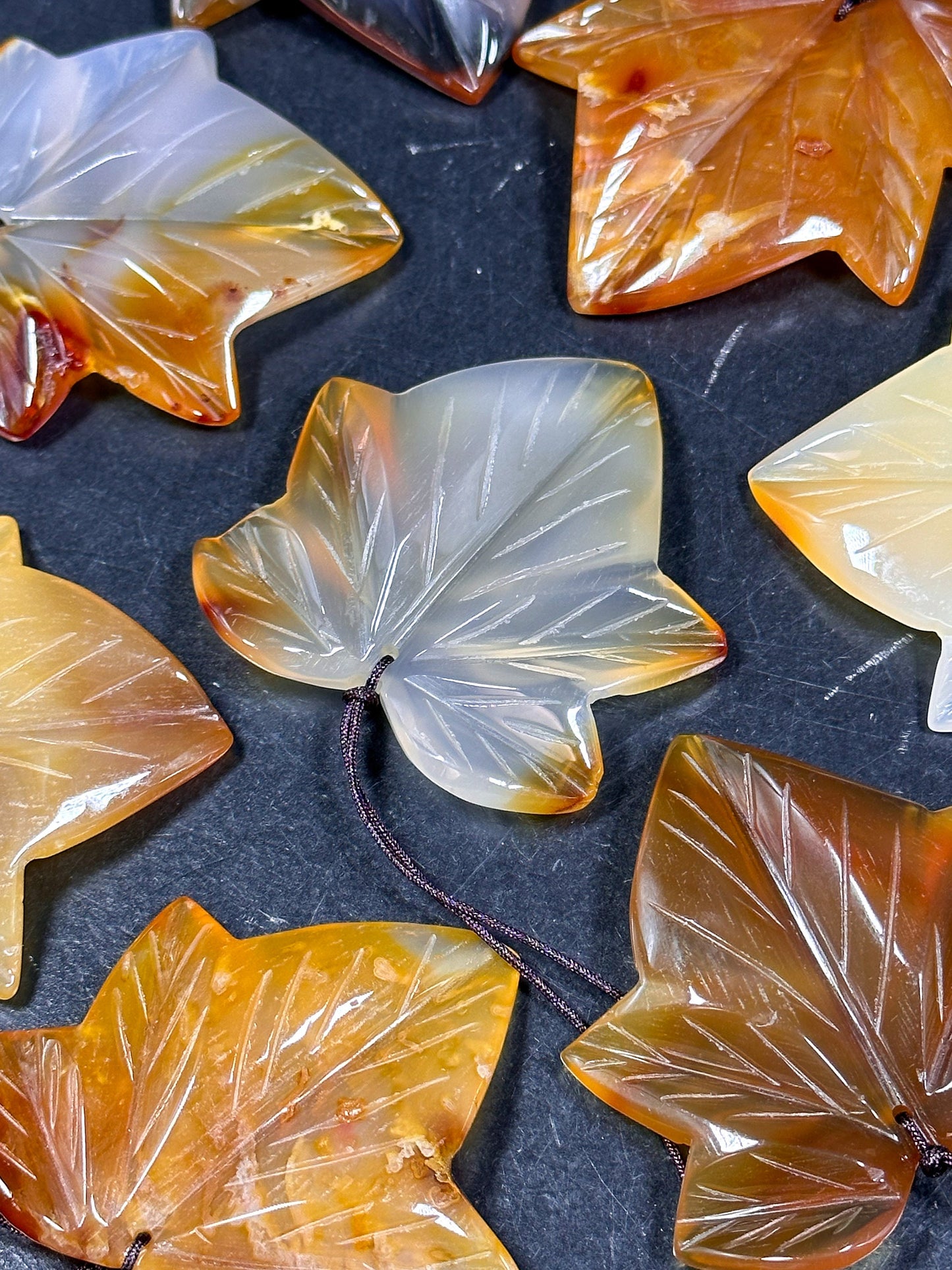 Beautiful Natural Hand Carved Botswana Gemstone Pendant 55mm Maple Leaf Shape Pendant, Gorgeous Orange Color Botswana Pendant